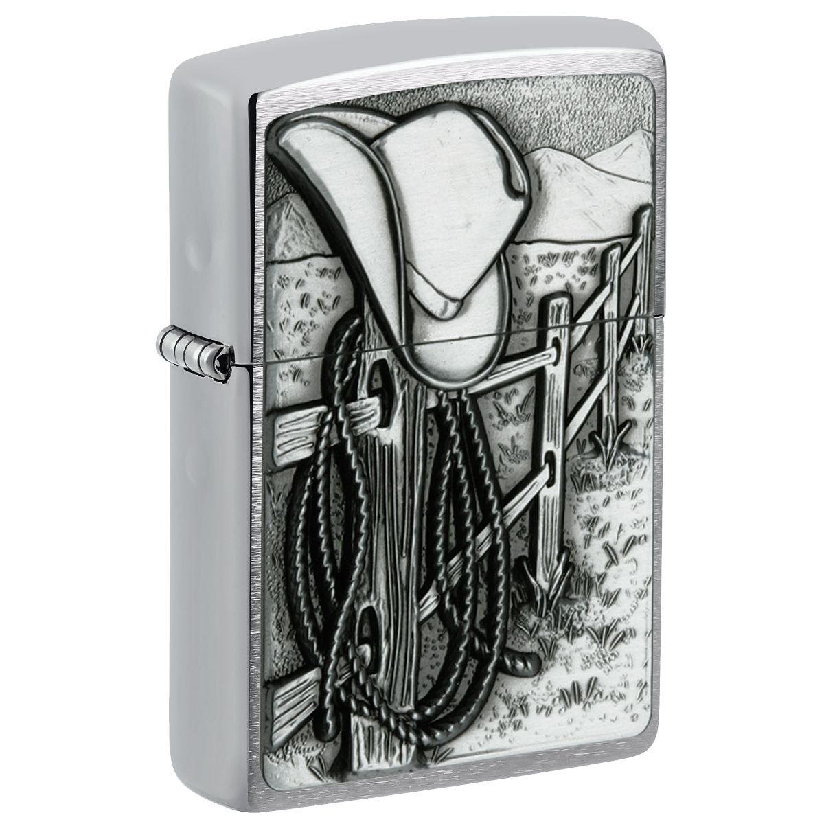 Zippo Lighter: Resting Cowboy Emblem - Brushed Chrome 24879