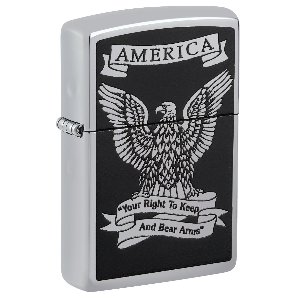 Zippo Lighter: America Eagle, Right to Bear Arms- HP Chrome 28290