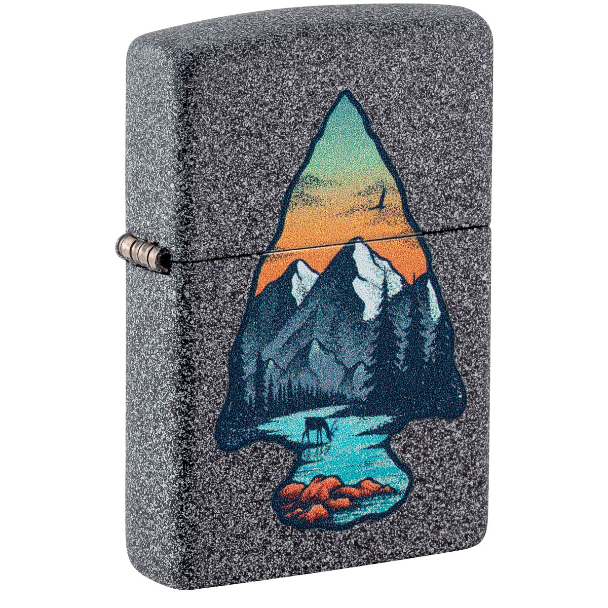 Zippo Lighter: Arrowhead and Mountain Scene - Iron Stone 46007