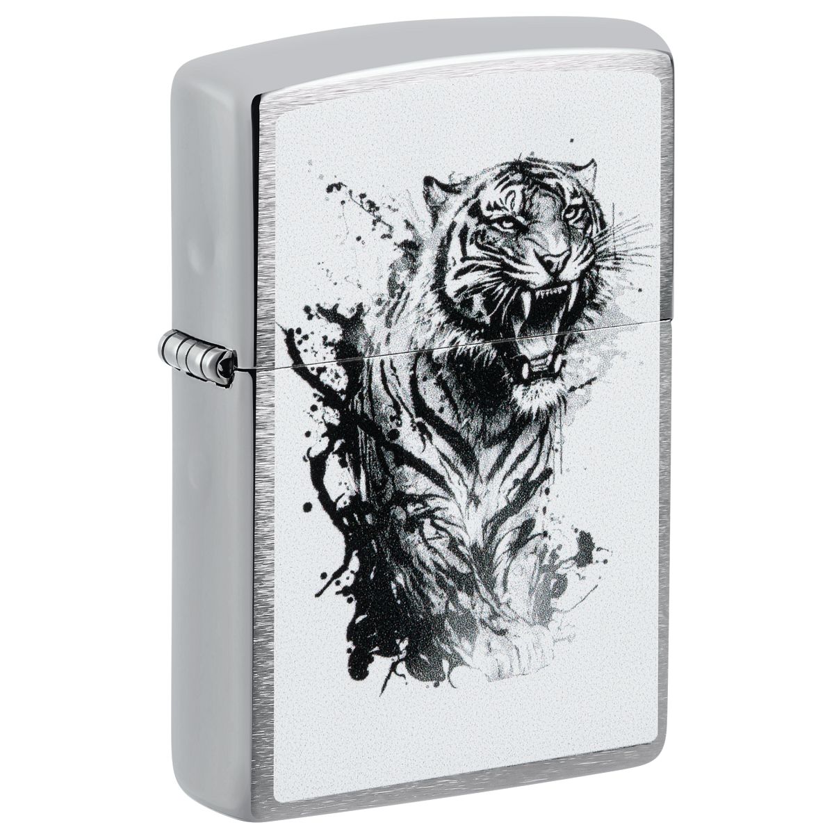 Zippo Lighter: Tiger Splash Design - Brushed Chrome 46076
