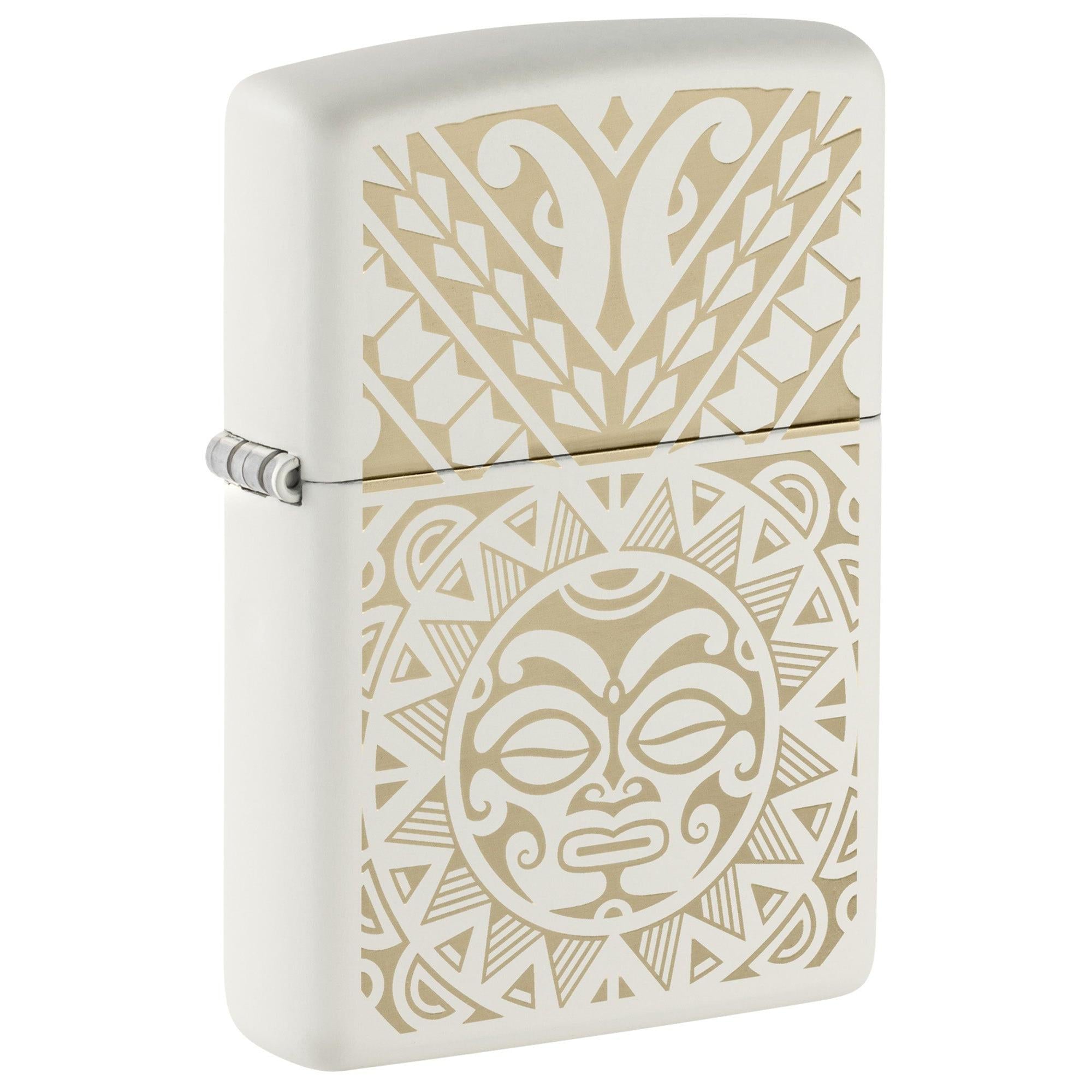 Zippo Lighter: Maori Tattoo Design - White Matte 46096