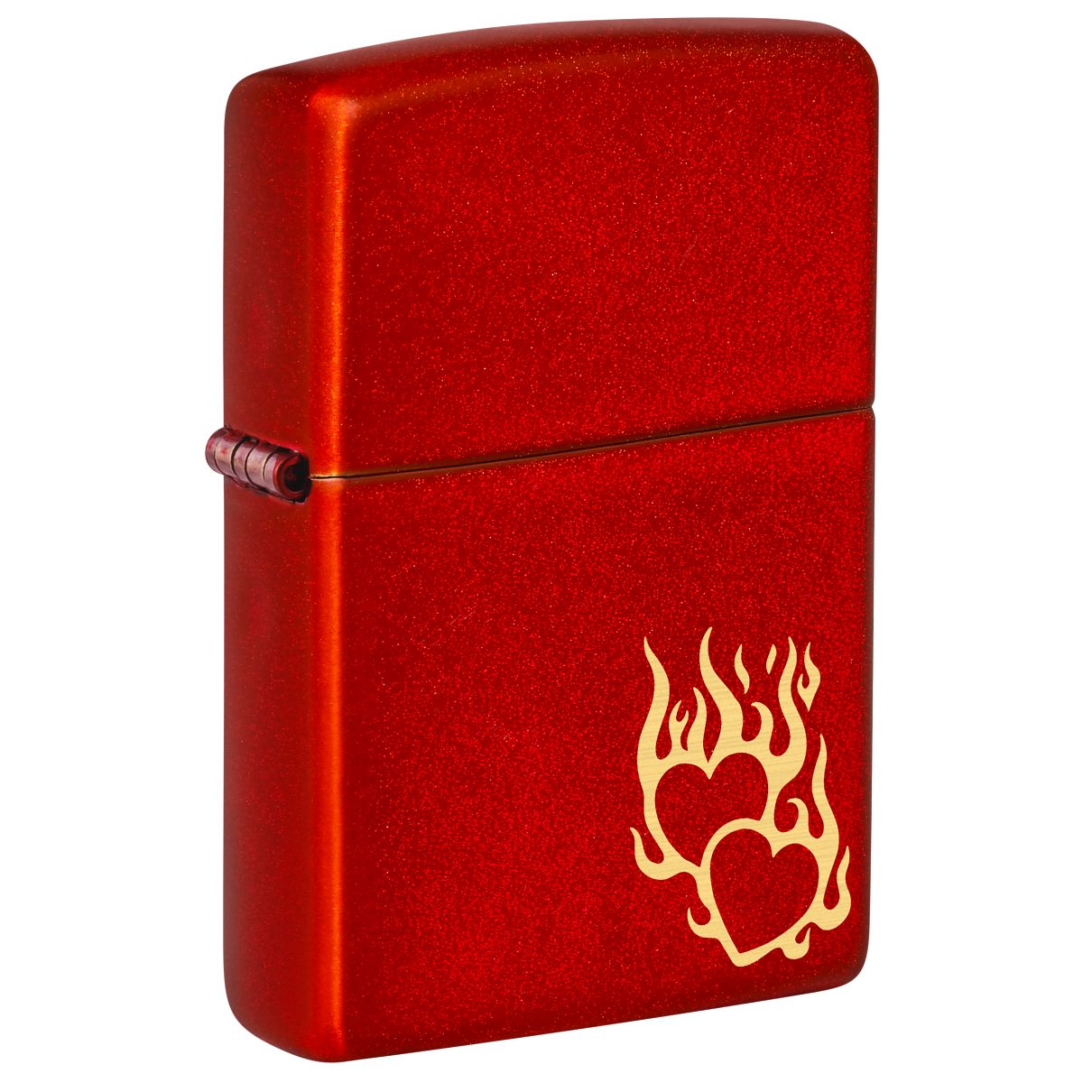 Zippo Lighter: Engraved Flaming Hearts - Metallic Red 46102