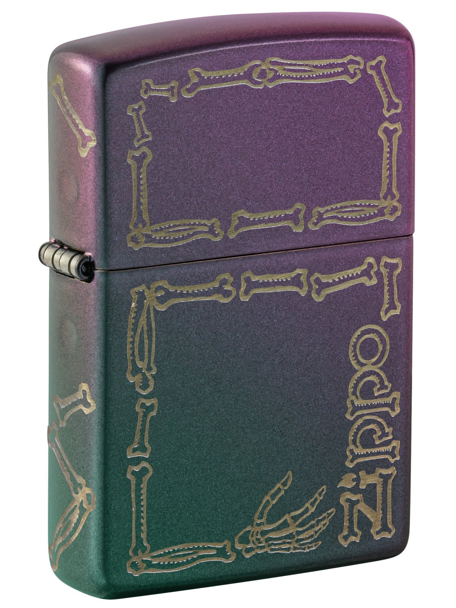 Zippo Lighter: Zippo Bones Design, Engraved - Iridescent 46104