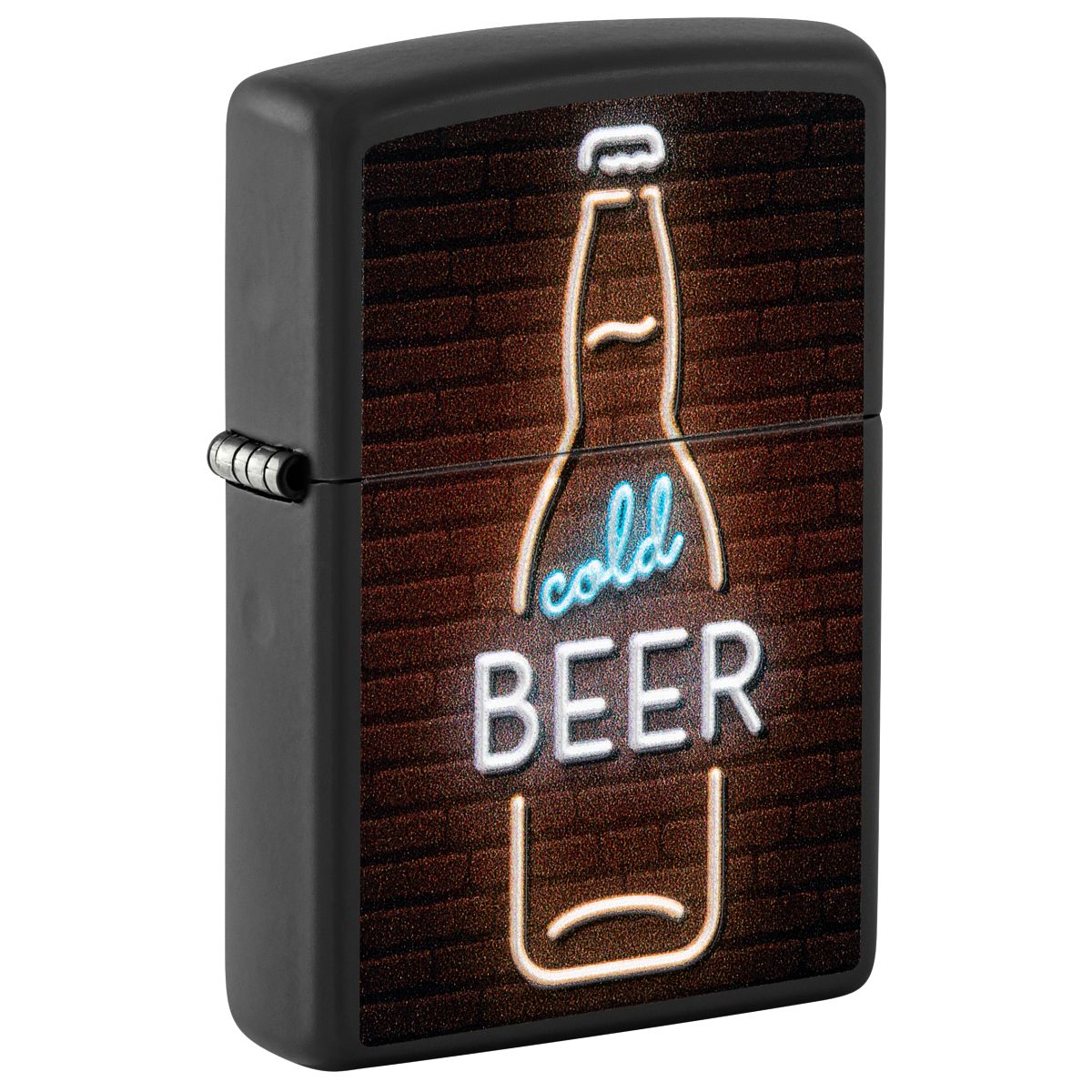 Zippo Lighter: Cold Beer Neon Sign, Raised Print - Black Matte 46112