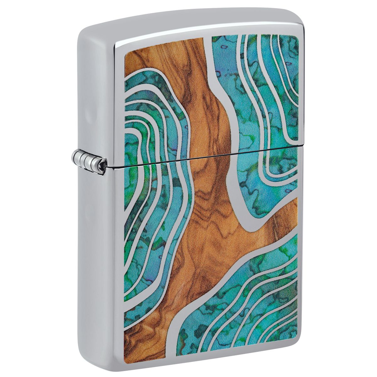 Zippo Lighter: Fusion Wood and Shell Design - High Polish Chrome 46118