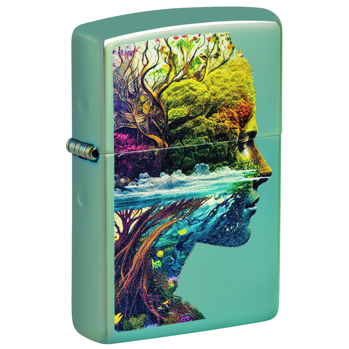Zippo Lighter: One with Nature Design - High Polish Green 46233