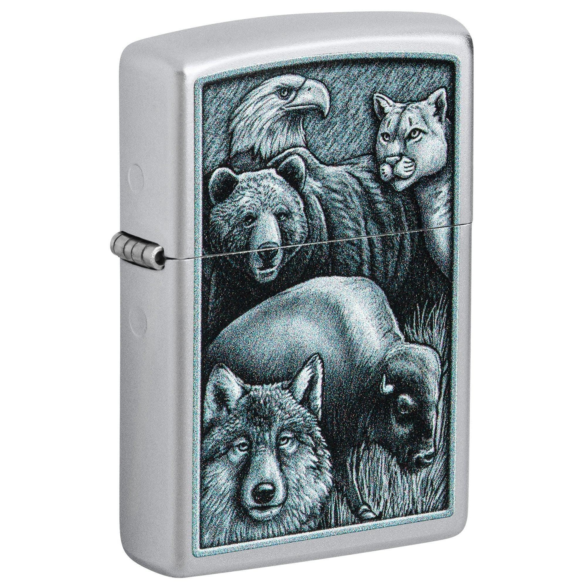 Zippo Lighter: Animal Kingdom Design - Satin Chrome 46237