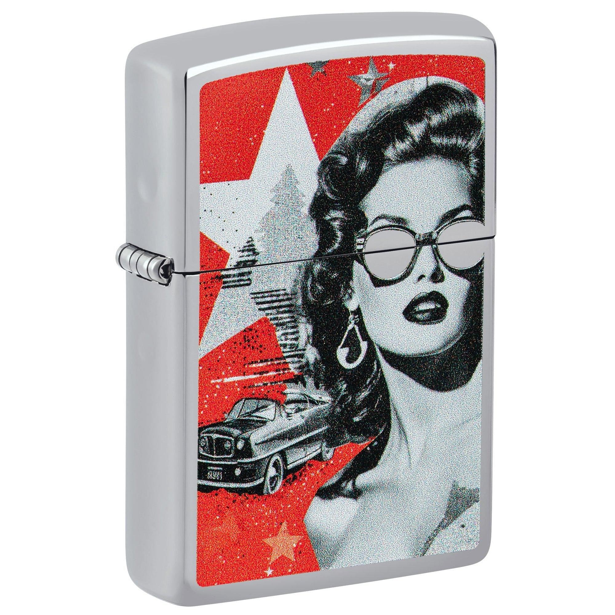 Zippo Lighter: Glam Glasses Design - High Polish Chrome 46239
