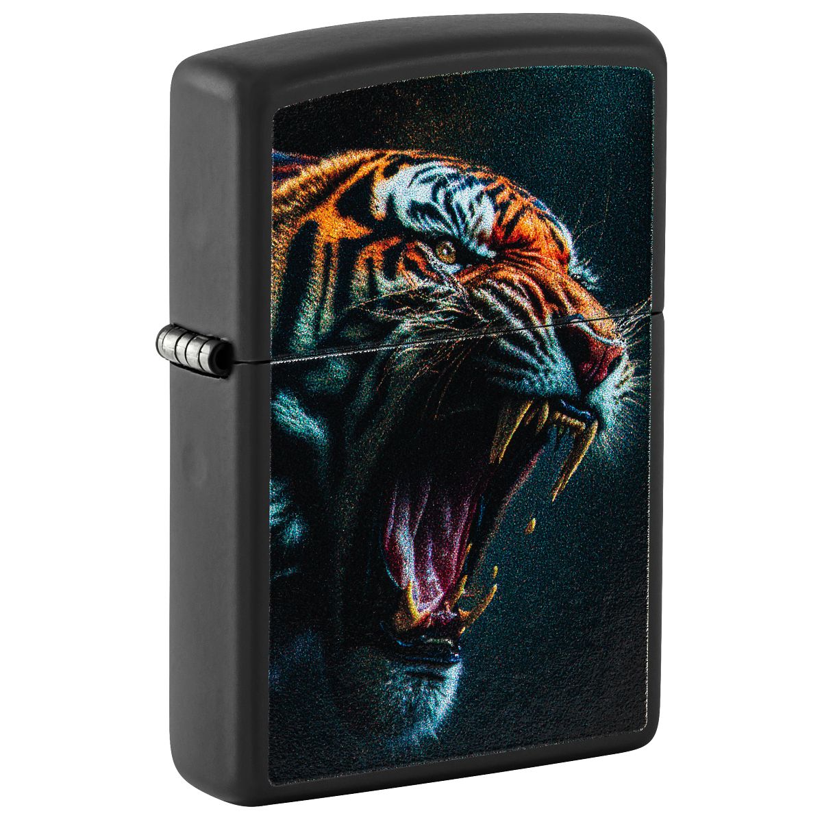 Zippo Lighter: Tiger Roar Design - Black Matte 46241