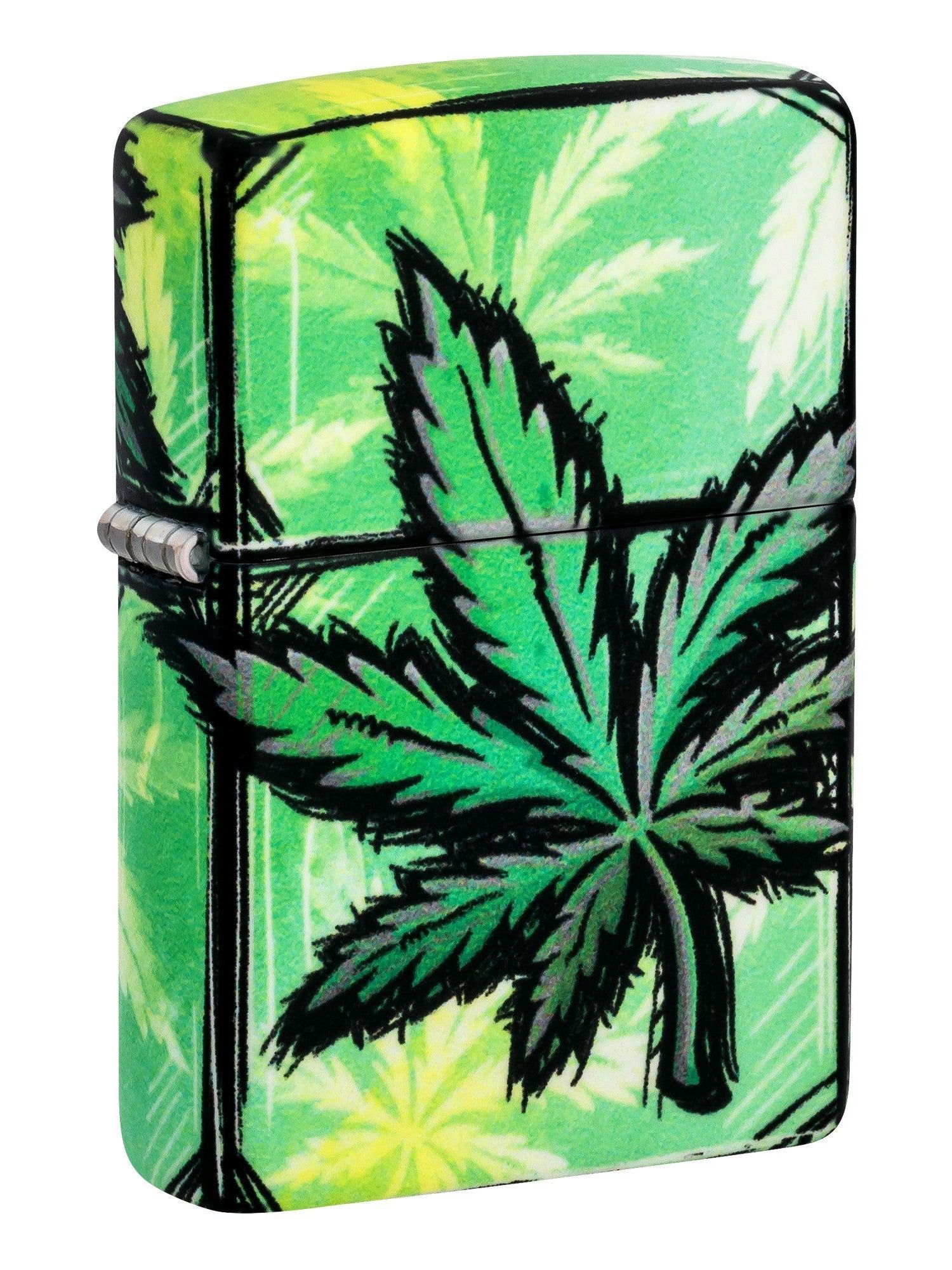 Zippo Lighter: Weed Leaves Design, 540 Color - Glow-in-the-Dark Green 46253
