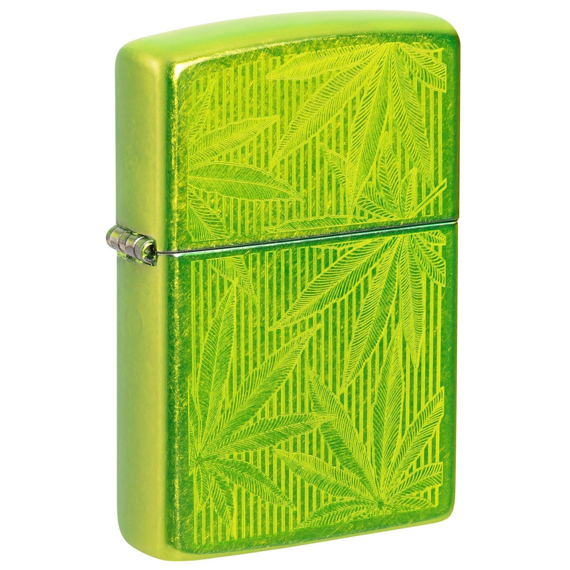 Zippo Lighter: Iced Weed Leaf Design - Lurid 46269