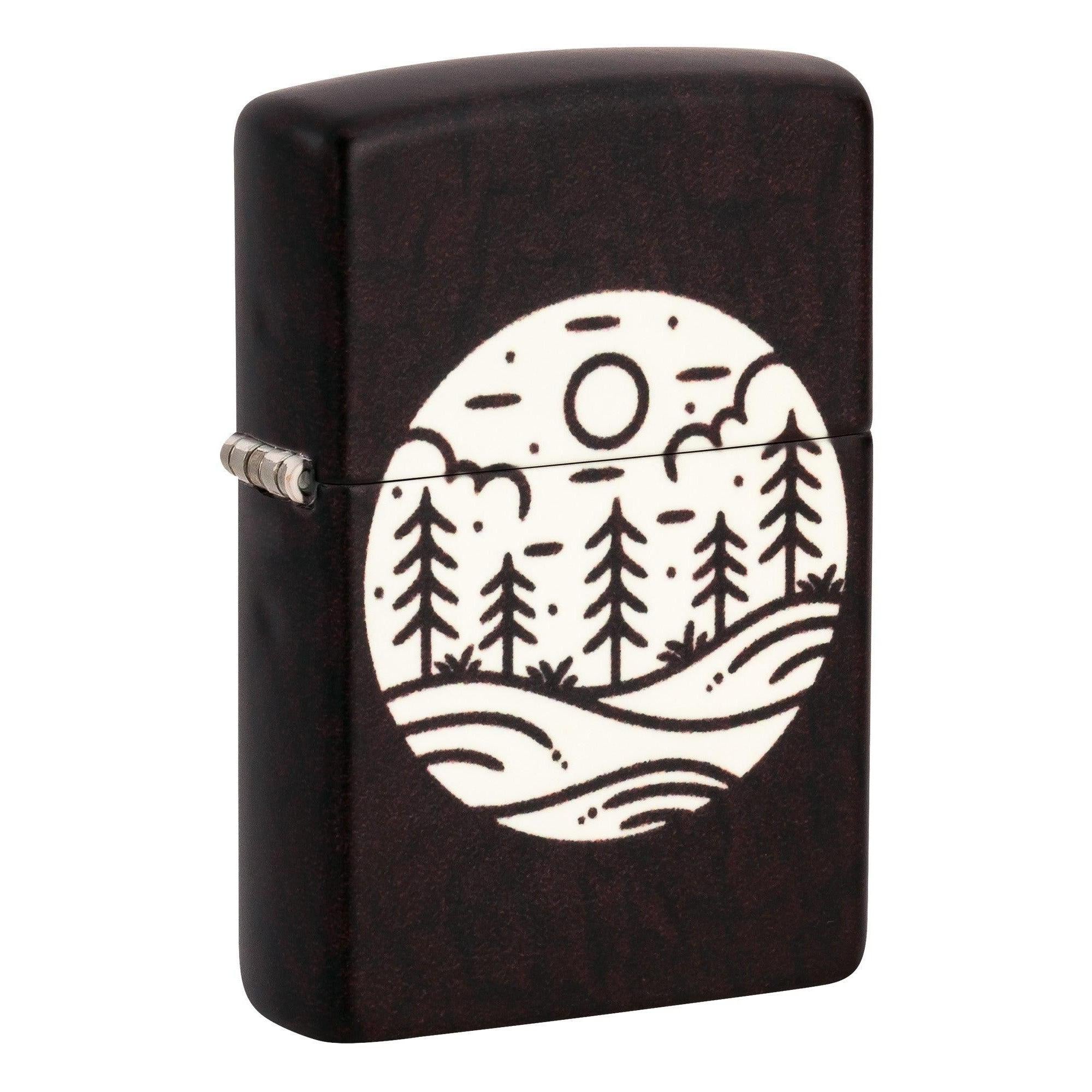 Zippo Lighter: Moonlit Field Design - Glow-in-the-Dark Green 46287