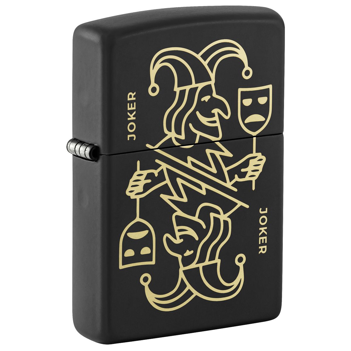 Zippo Lighter: Masked Joker Design, Engraved - Black Matte 46290