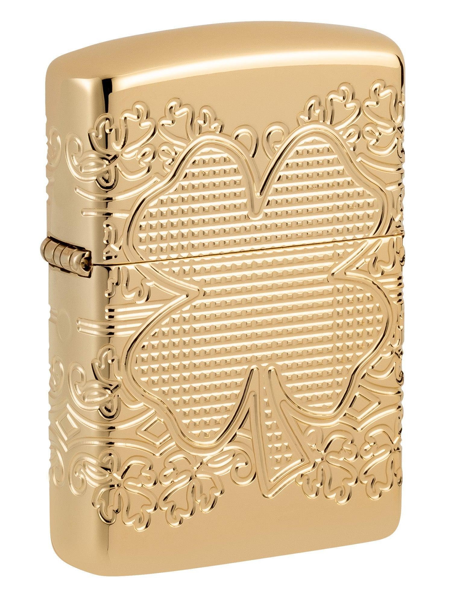 Zippo Lighter: Armor MultiCut, Lucky Clover Design - High Polish Gold Plate 46301
