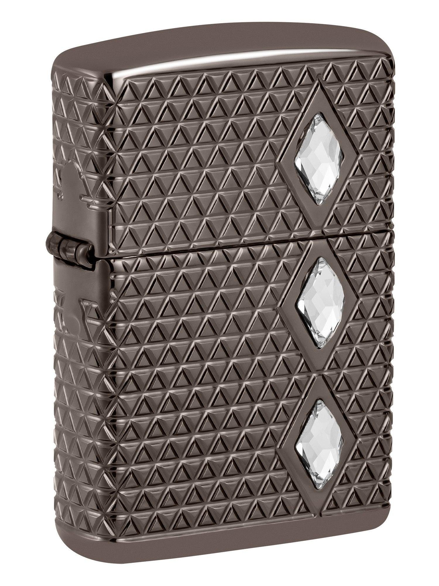 Zippo Lighter: Armor MultiCut, Diamond Pattern with Crystals - Black Ice 46316