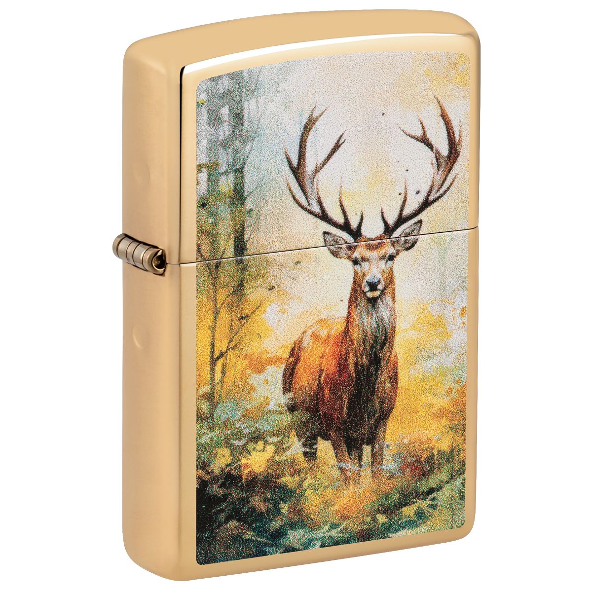 Zippo Lighter: Deer in the Woods - High Polish Brass 46339