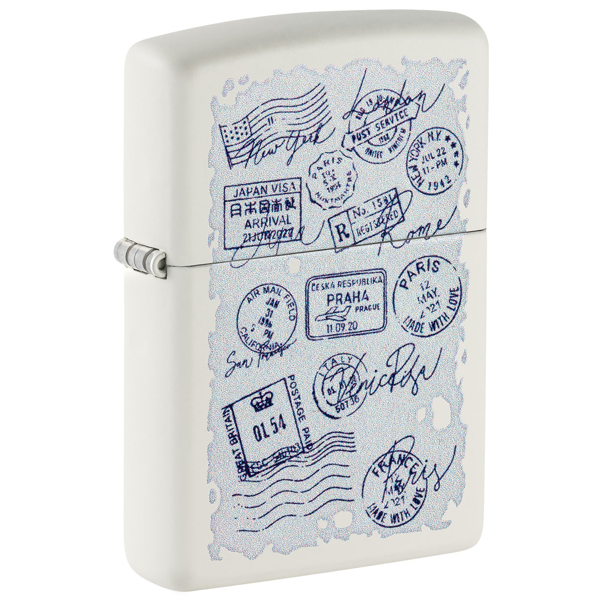 Zippo Lighter: International Stamps - White Matte 46371