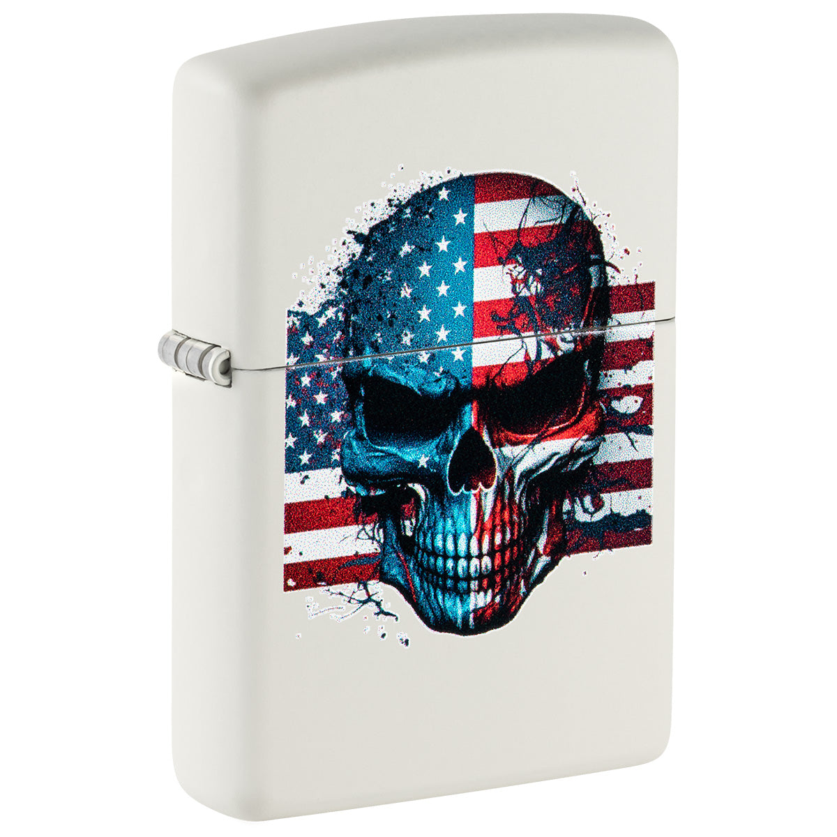 Zippo Lighter: American Flag with Skull - White Matte 46395