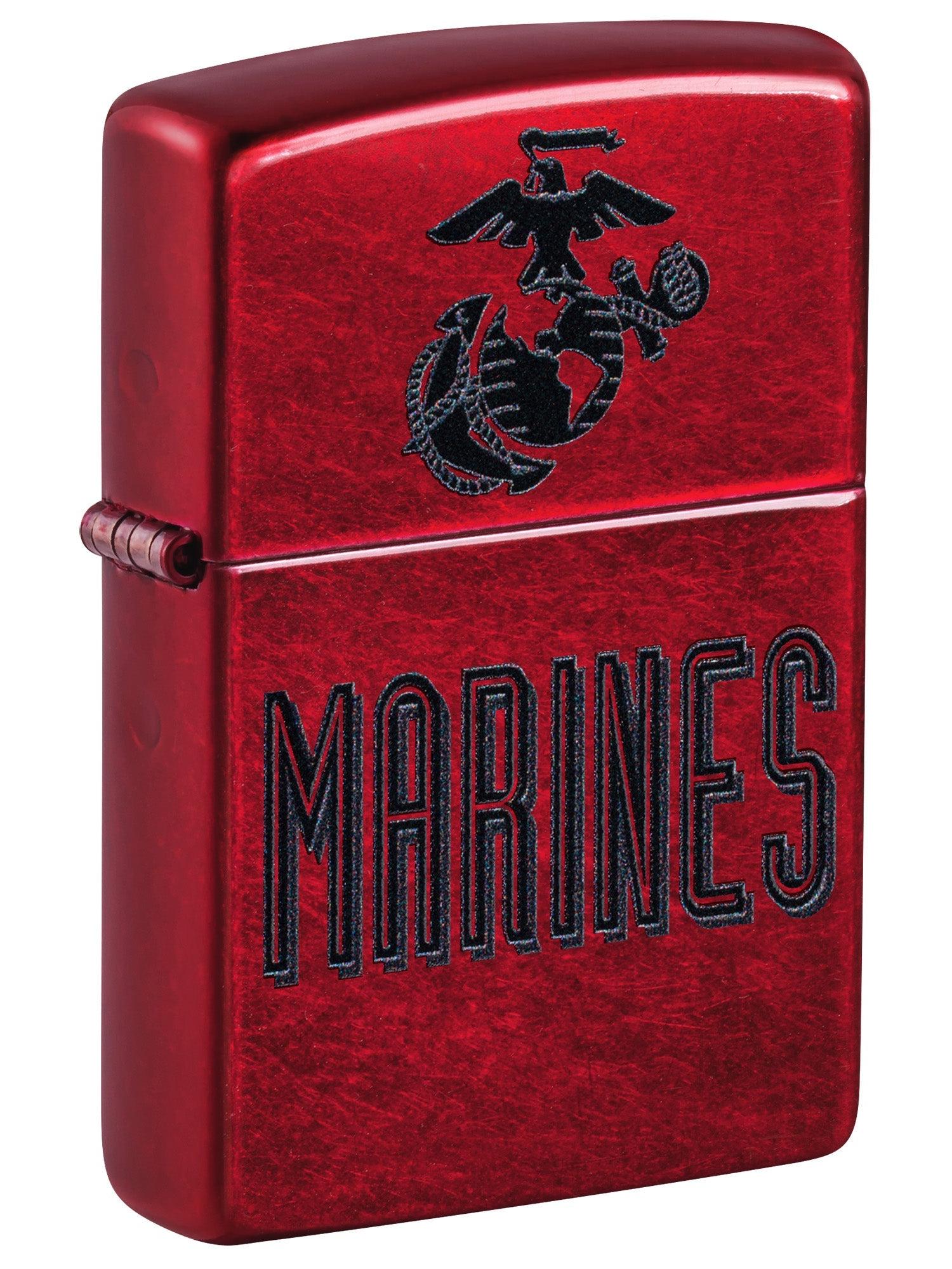 Zippo Lighter: USMC Marine Corps Crest - Candy Apple Red 46418