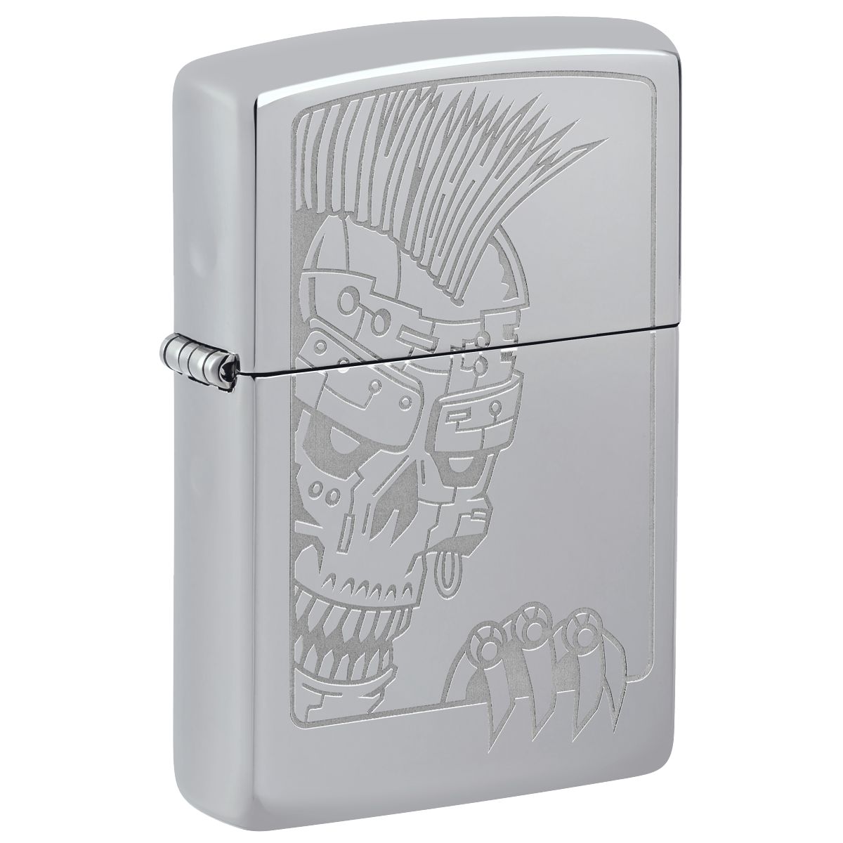 Zippo Lighter: Mohawk Skull Design, Engraved - High Polish Chrome 46426