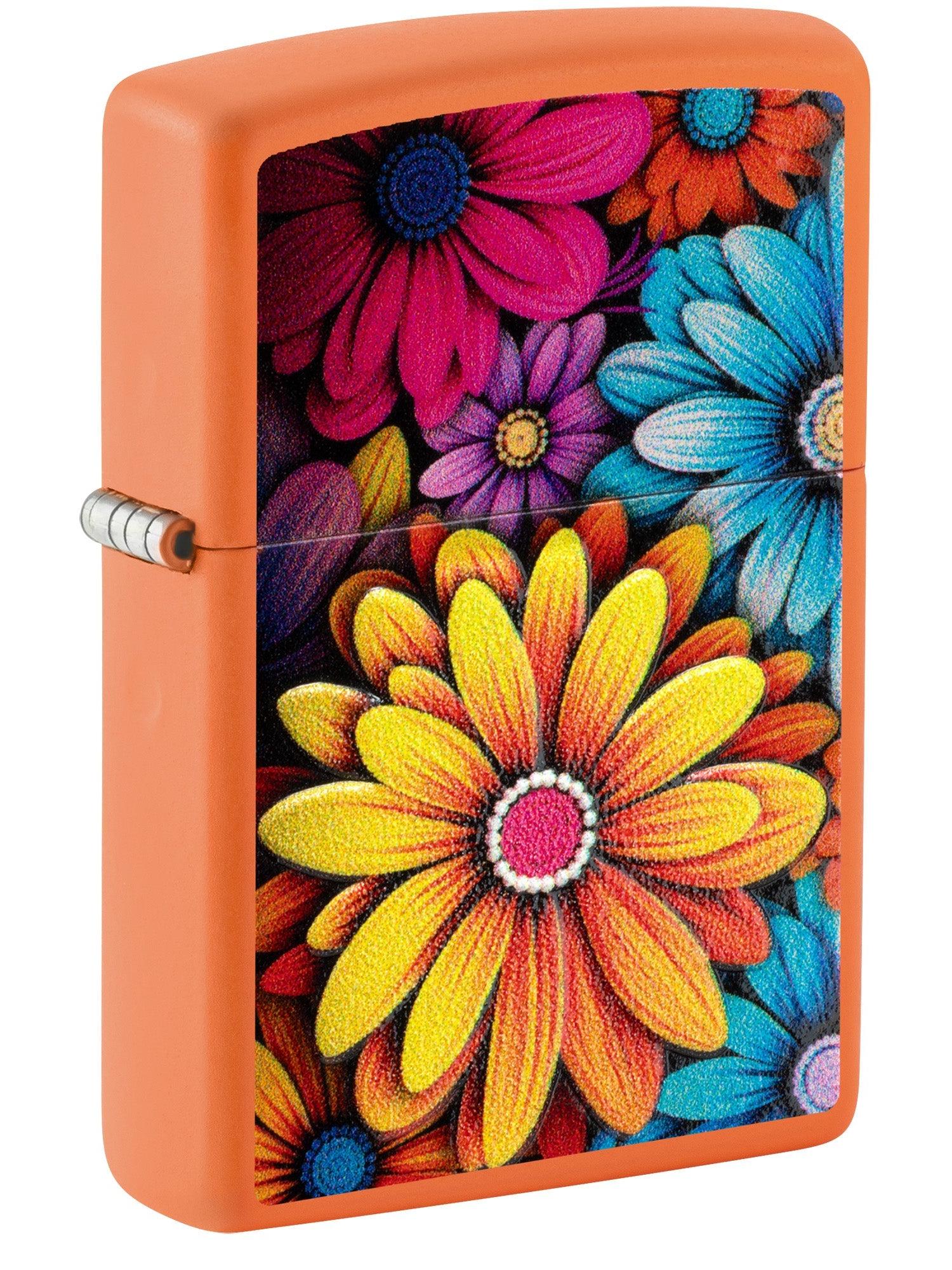 Zippo Lighter: Flowers with Texture Print - Orange Matte 46434