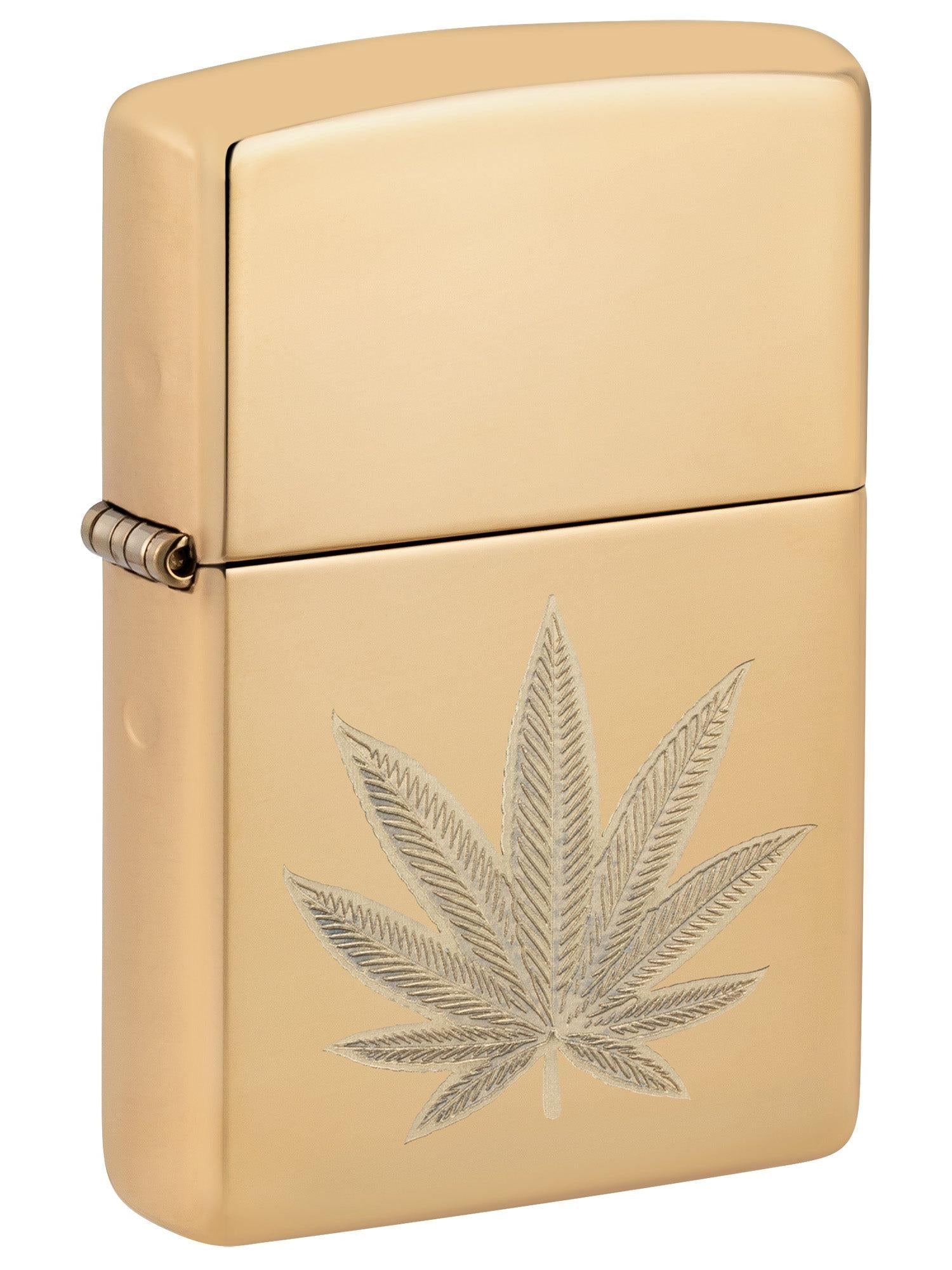 Zippo Lighter: Weed Leaf, Engraved - High Polish Brass 46560