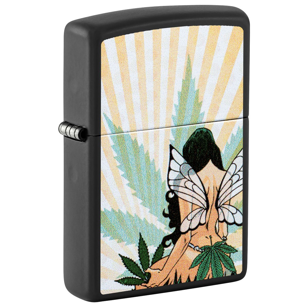 Zippo Lighter: Fairy with Weed Leaf - Black Matte 46576