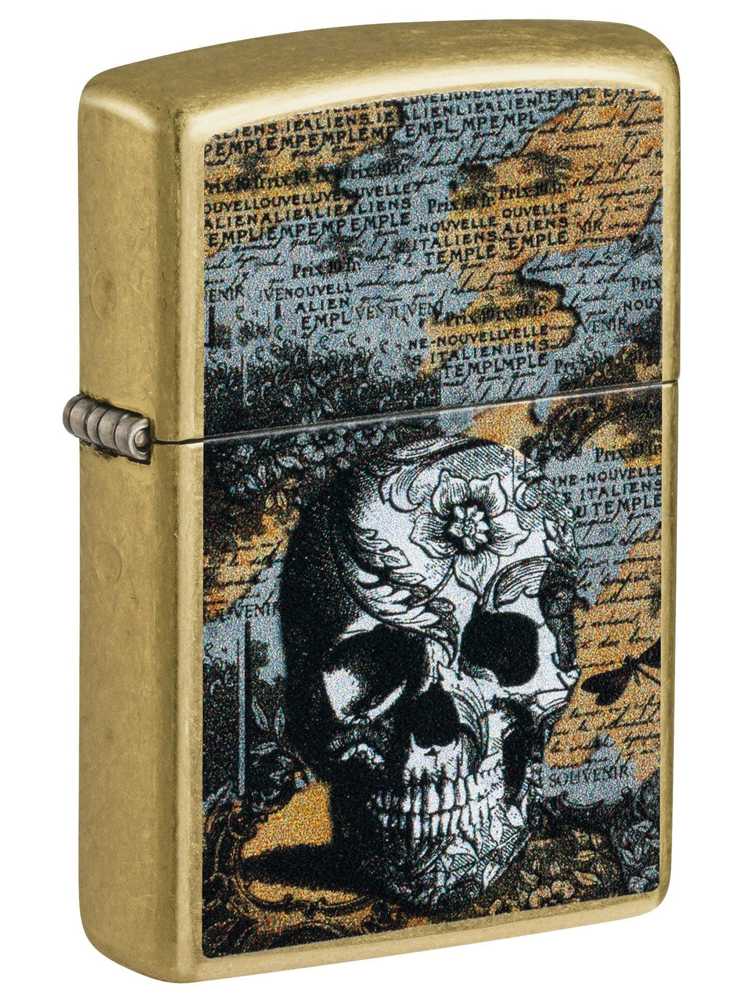 Zippo Lighter: Floral Skull Design - Street Brass 46577