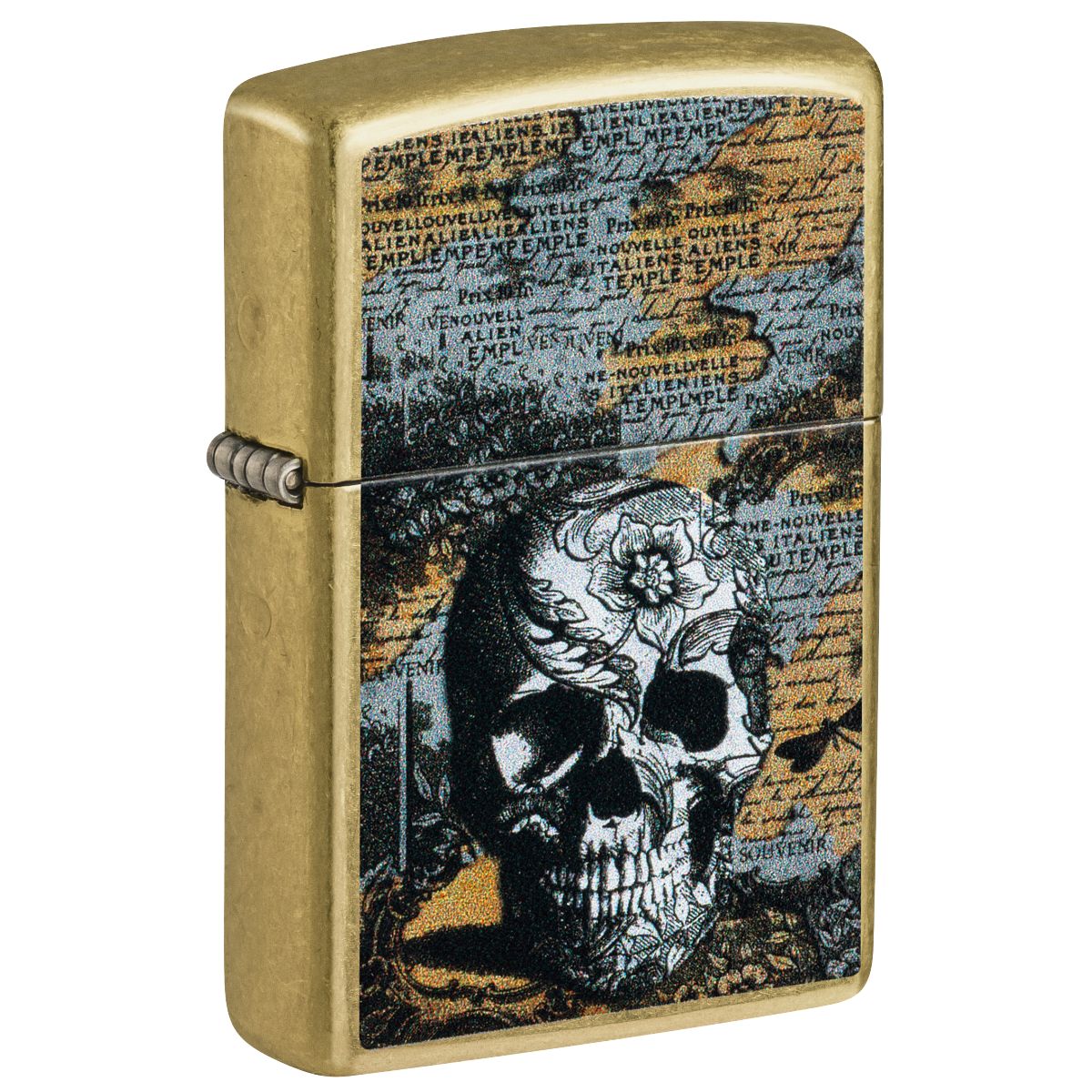 Zippo Lighter: Floral Skull Design - Street Brass 46577