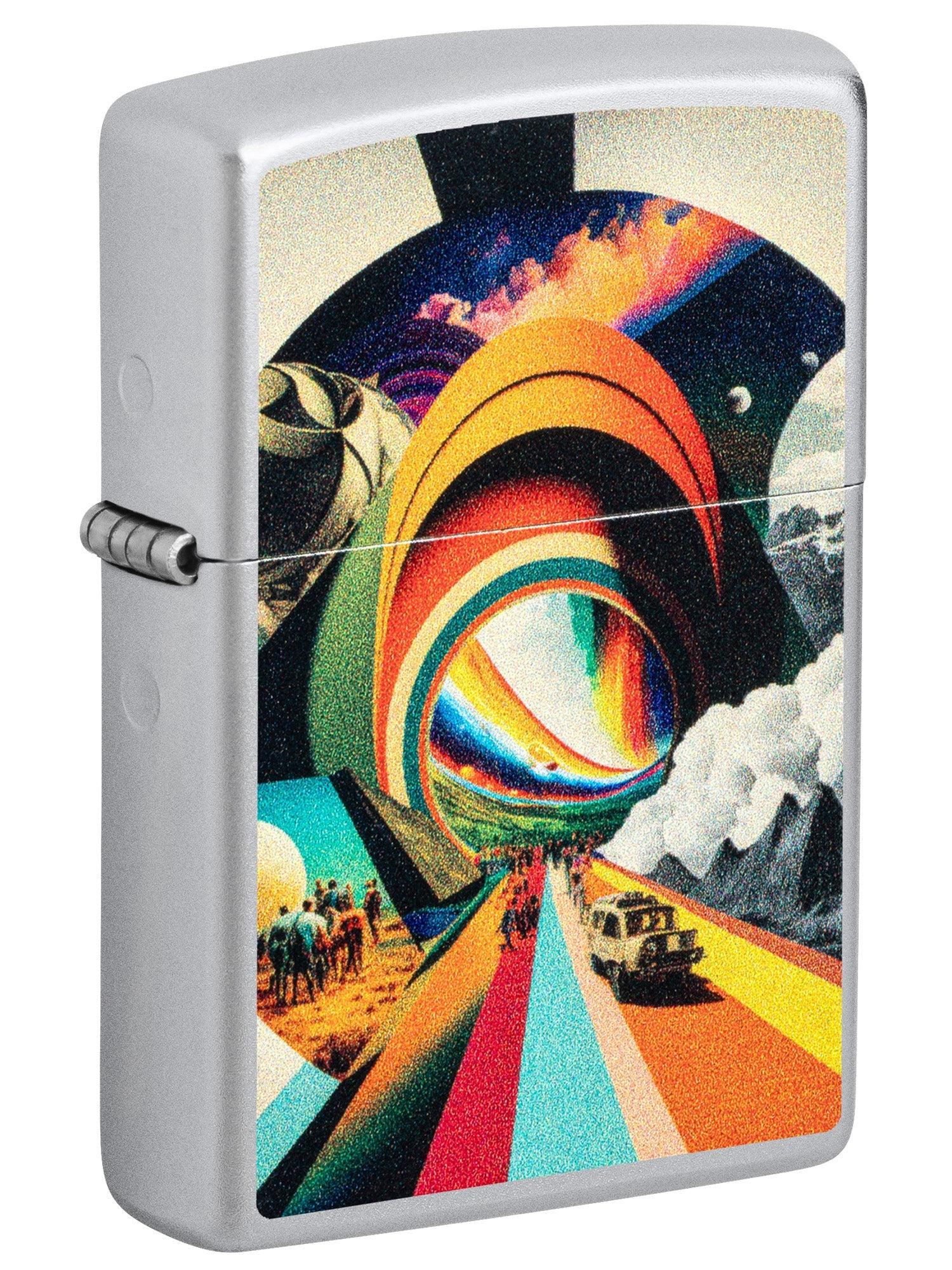 Zippo Lighter: Trippy Travel Design - Satin Chrome 46578