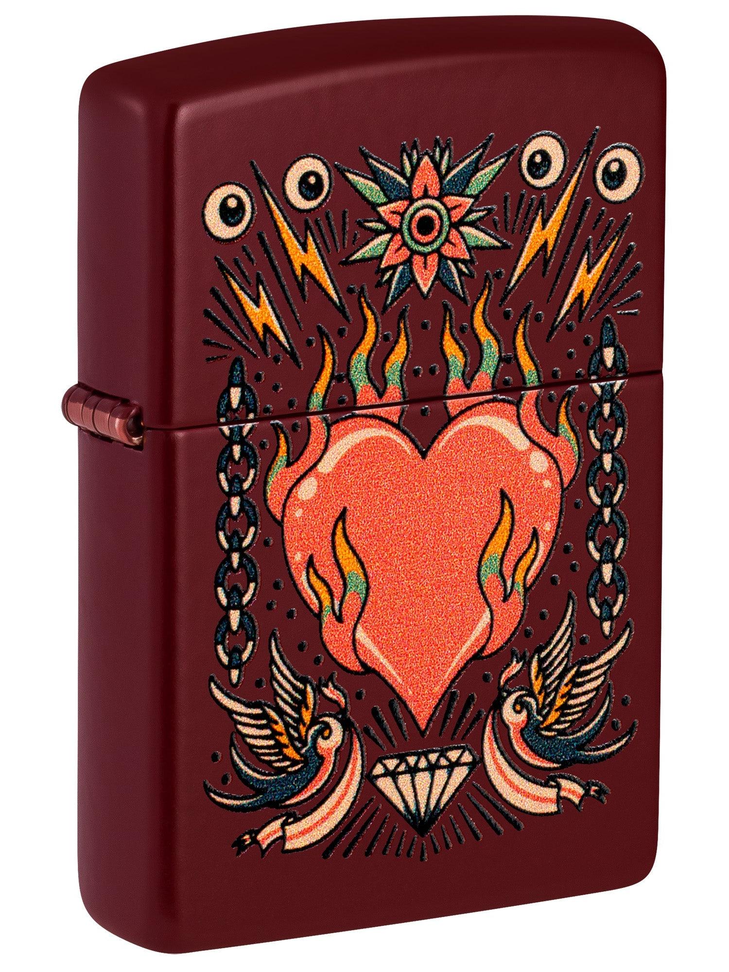 Zippo Lighter: Tattoo Heart Design - Merlot 46584