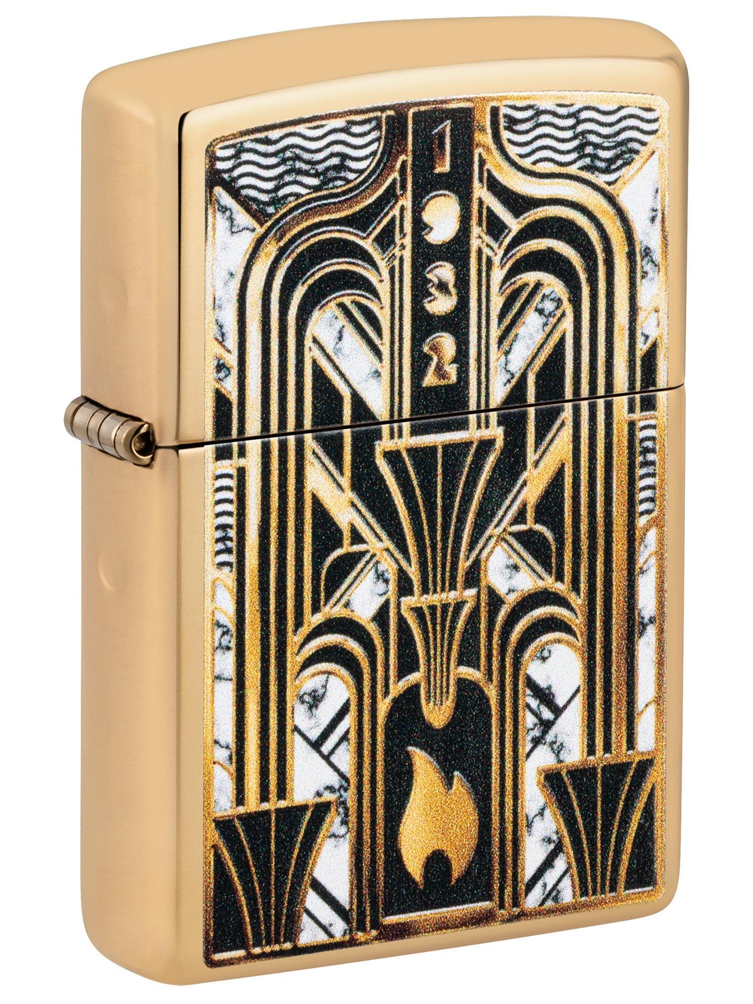 Zippo Lighter: Art Deco Flame Design - High Polish Brass 46585