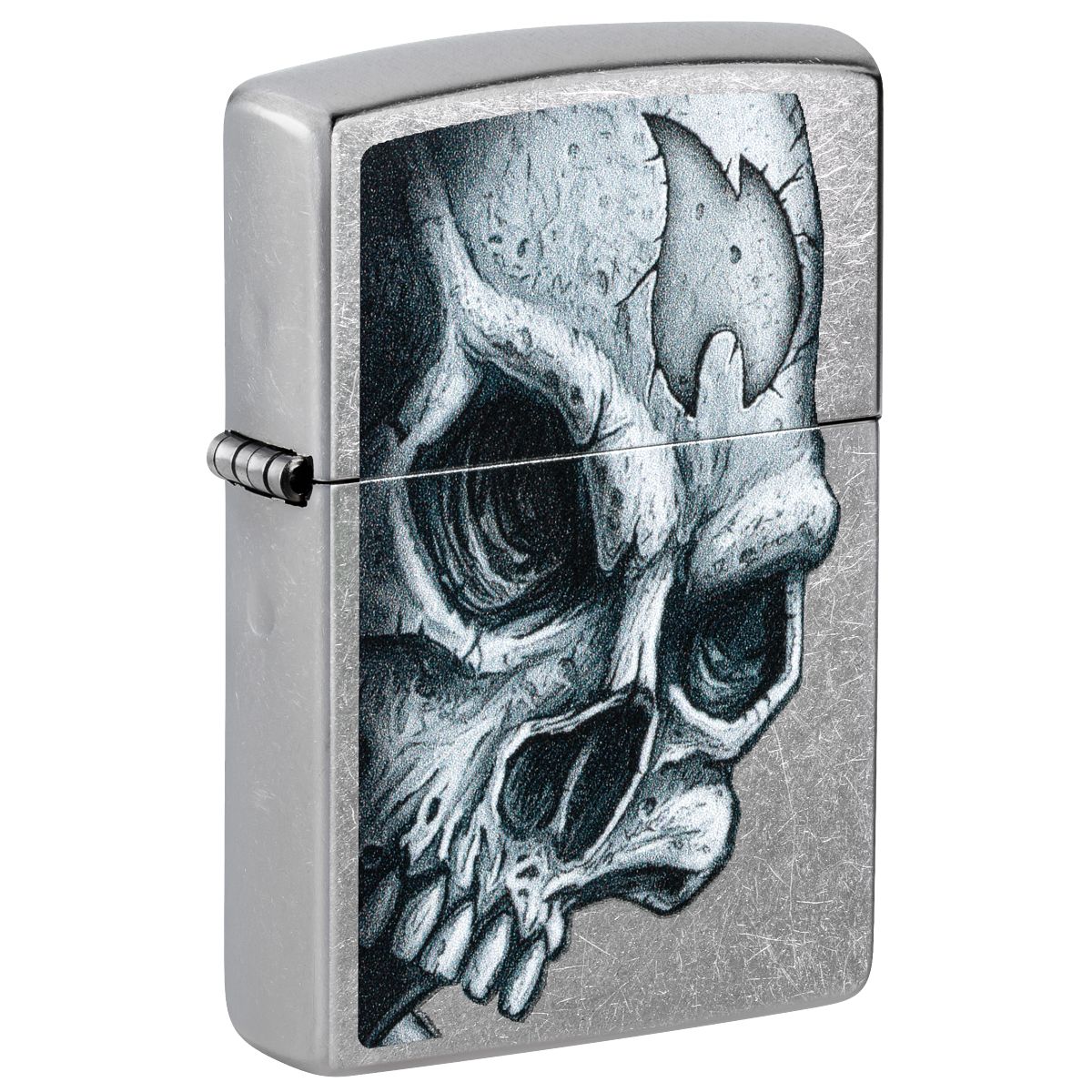 Zippo Lighter: Skull and Zippo Flame - Street Chrome 46587
