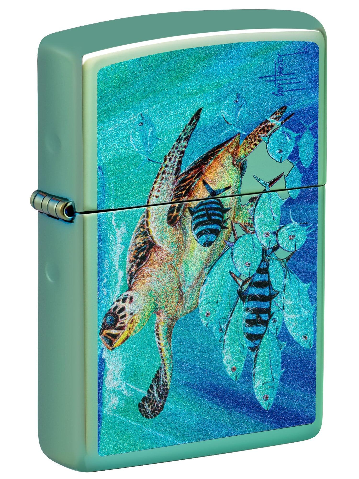 Zippo Lighter: Sea Life by Guy Harvey - High Polish Green 46589