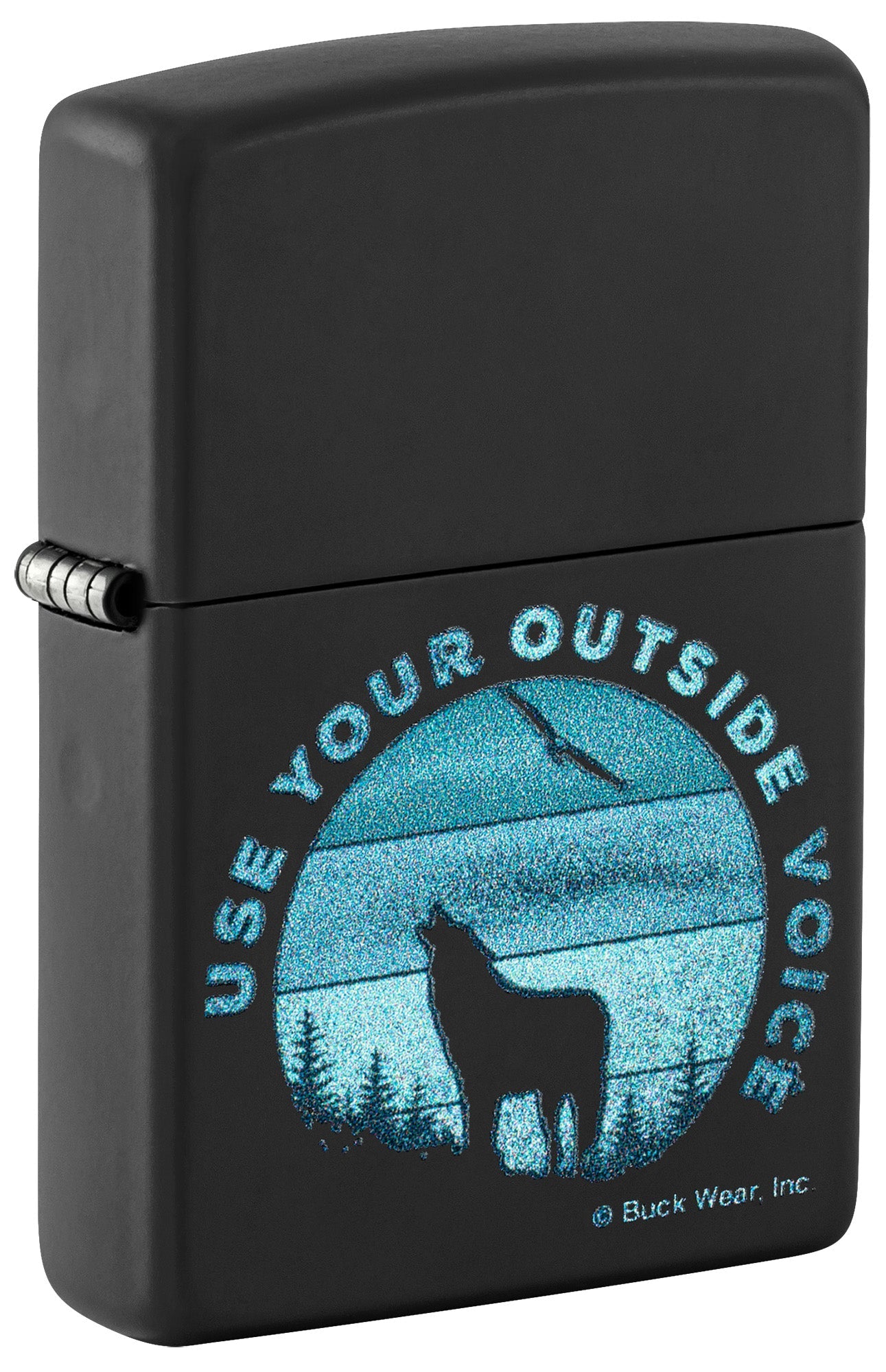 Zippo Lighter: Wolf Howling by Buck Wear - Black Matte 46590