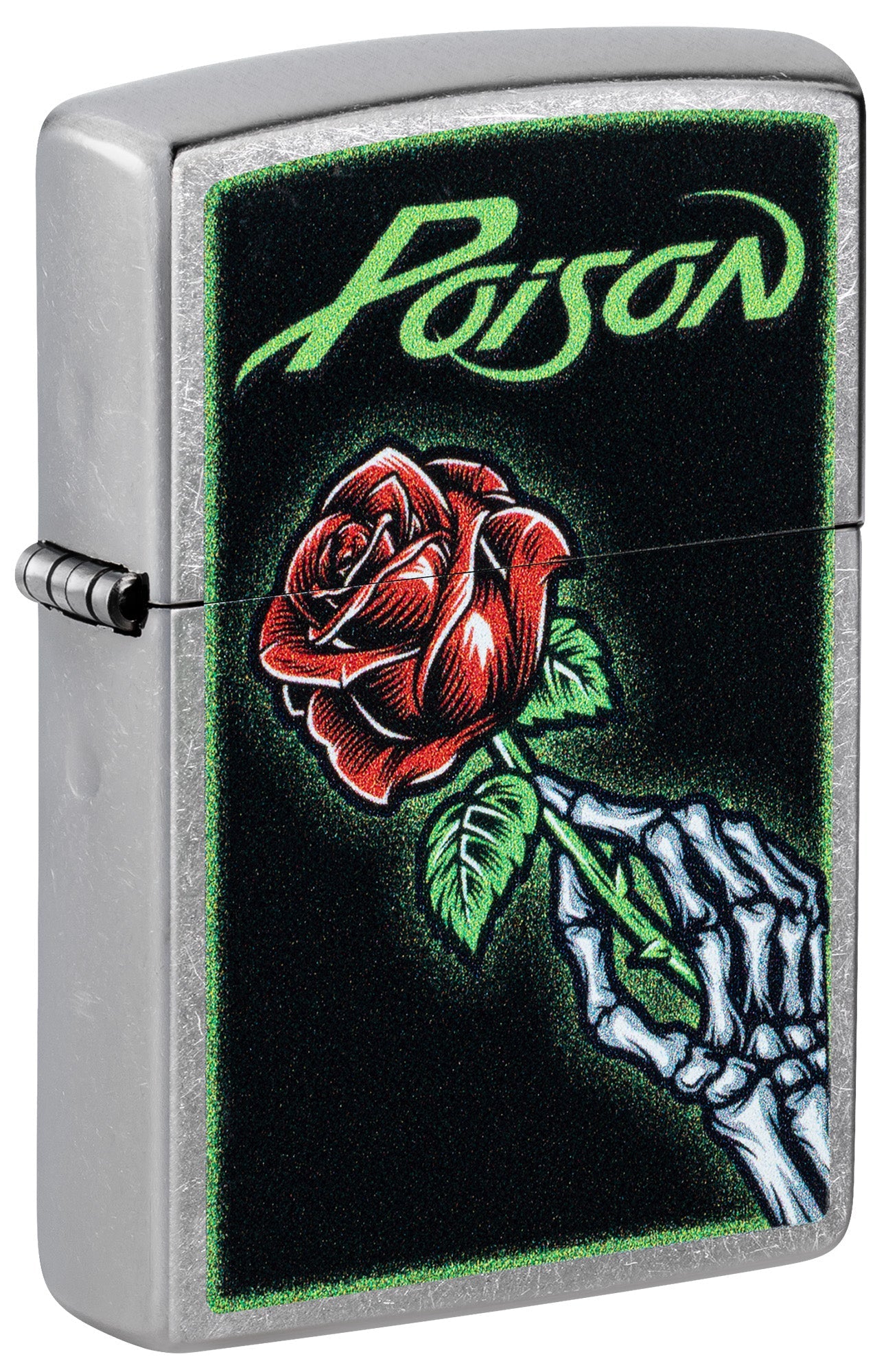 Zippo Lighter: Poison, Skeleton with Rose - Street Chrome 46593