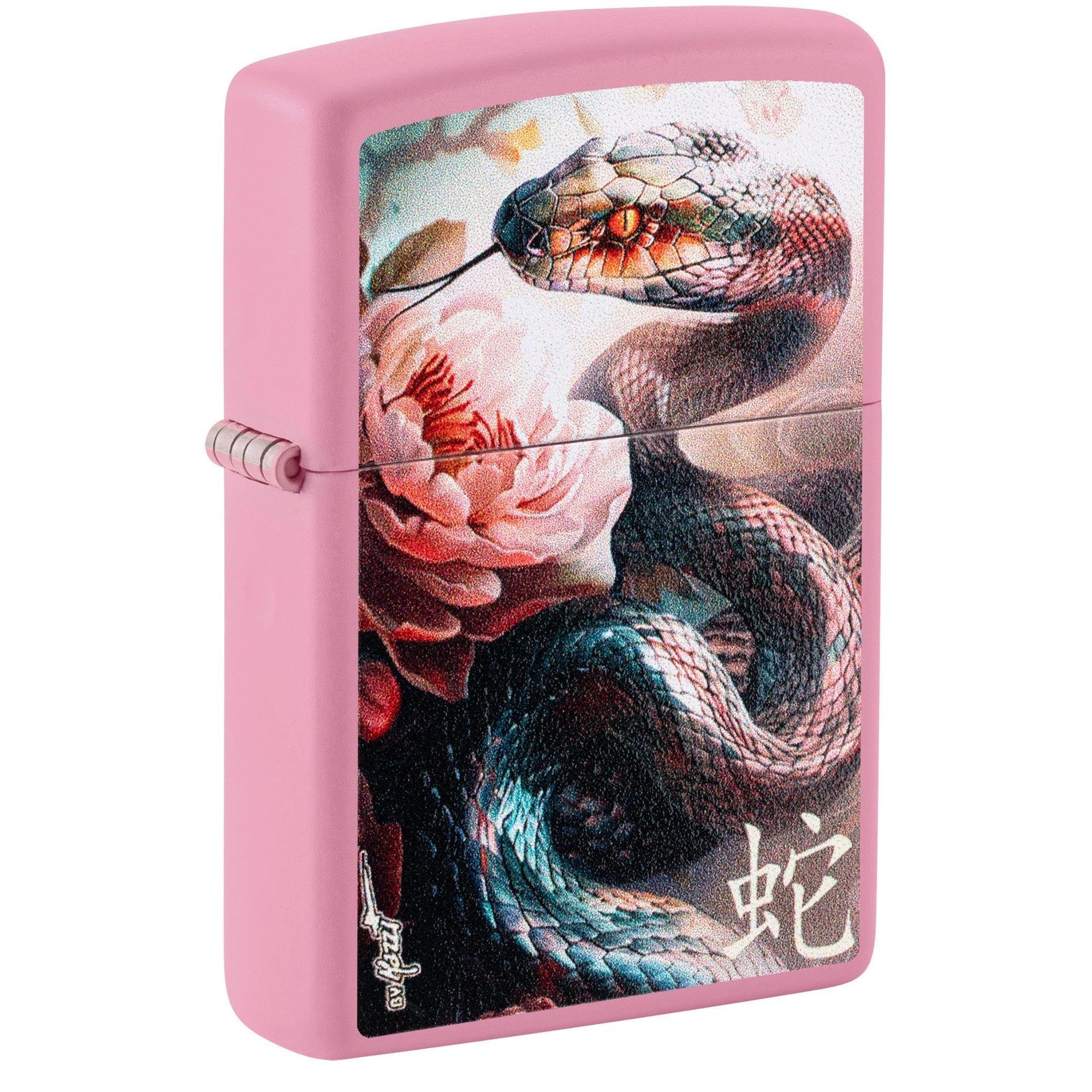 Zippo Lighter: Mazzi Snake with Flower - Pink Matte 46685