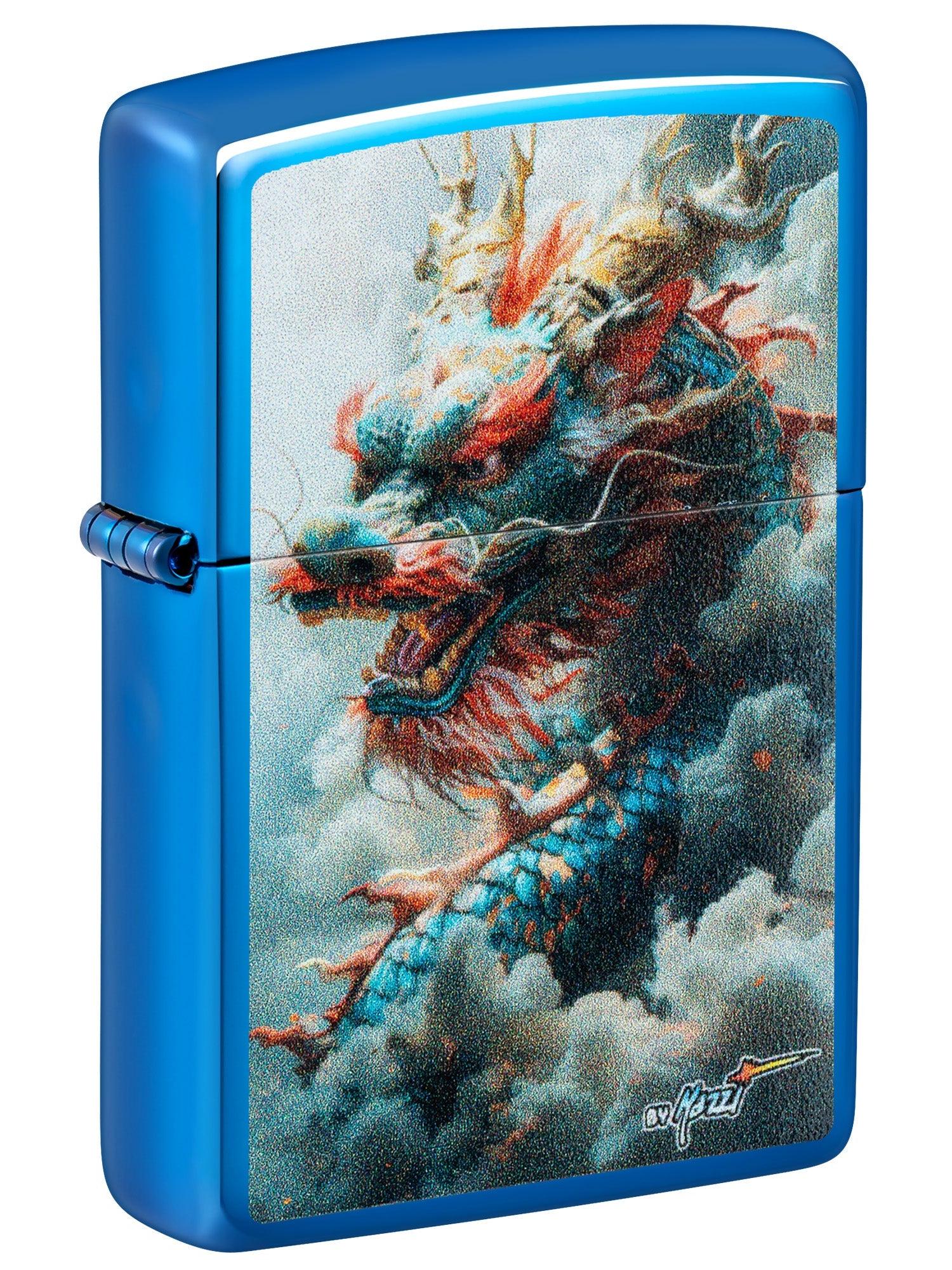 Zippo Lighter: Mazzi Dragon in the Sky - High Polish Blue 46686