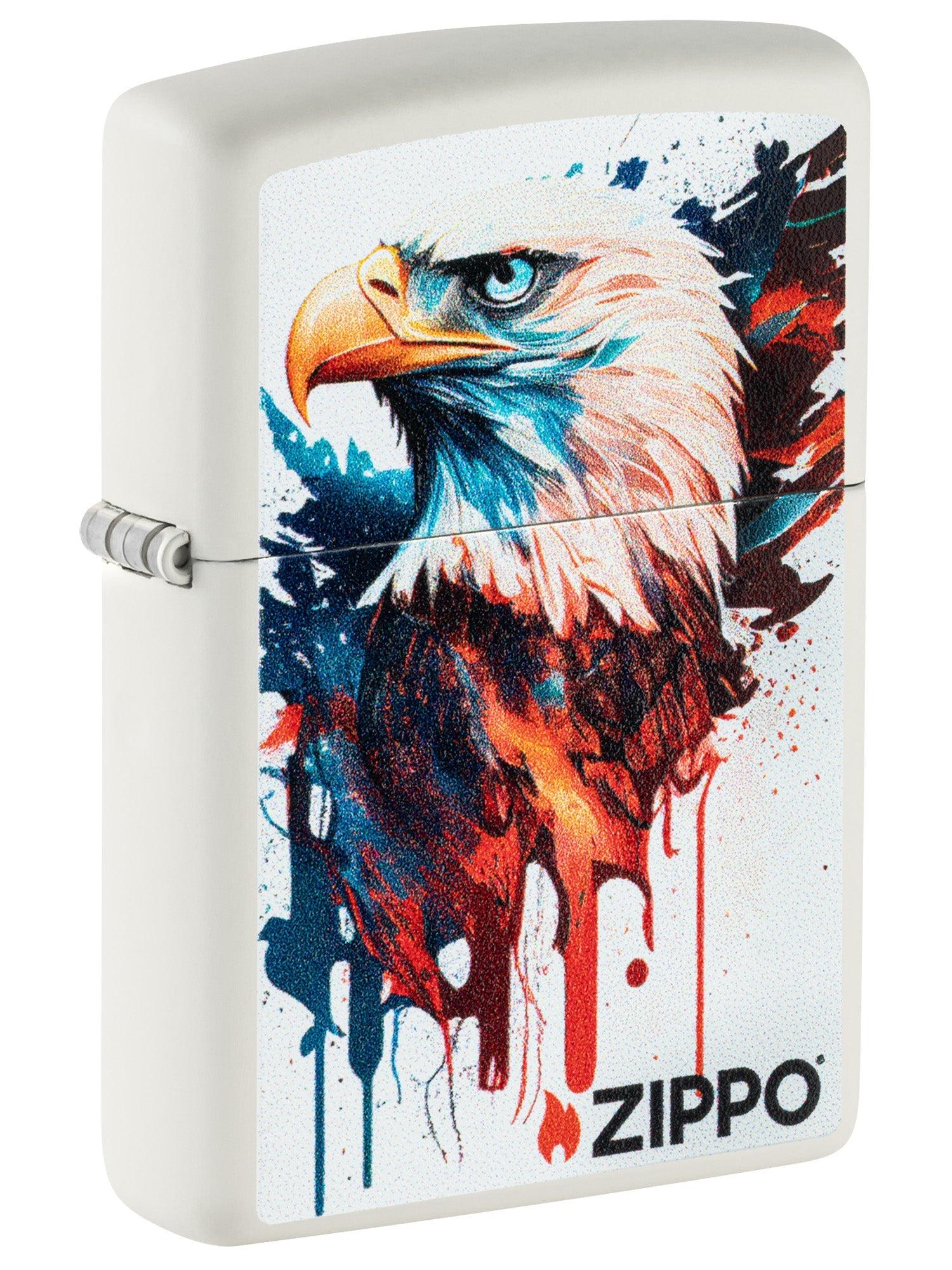Zippo Lighter: Painted Eagle Design - White Matte 46692