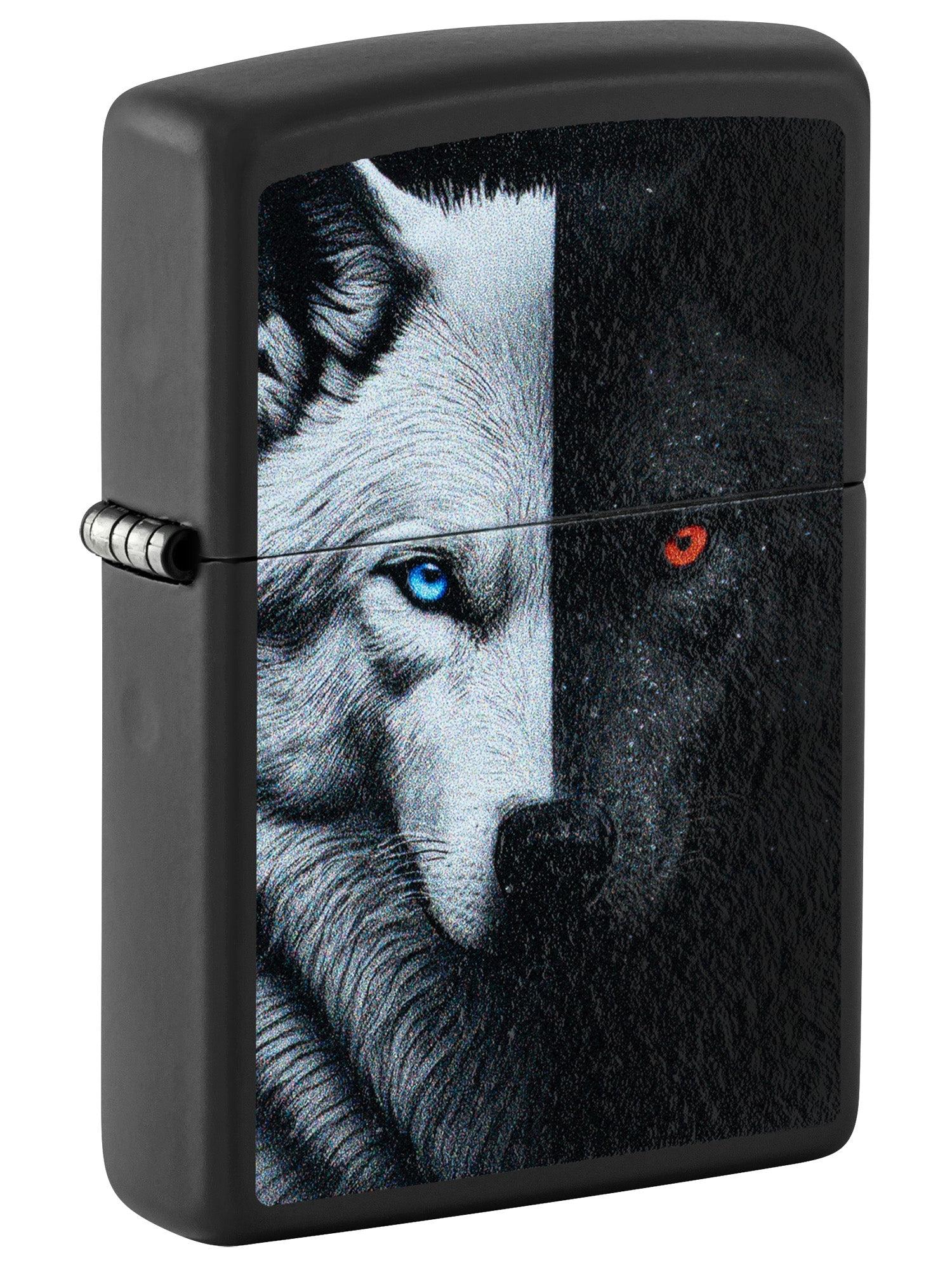 Zippo Lighter: Two Wolves Design - Black Matte 46694