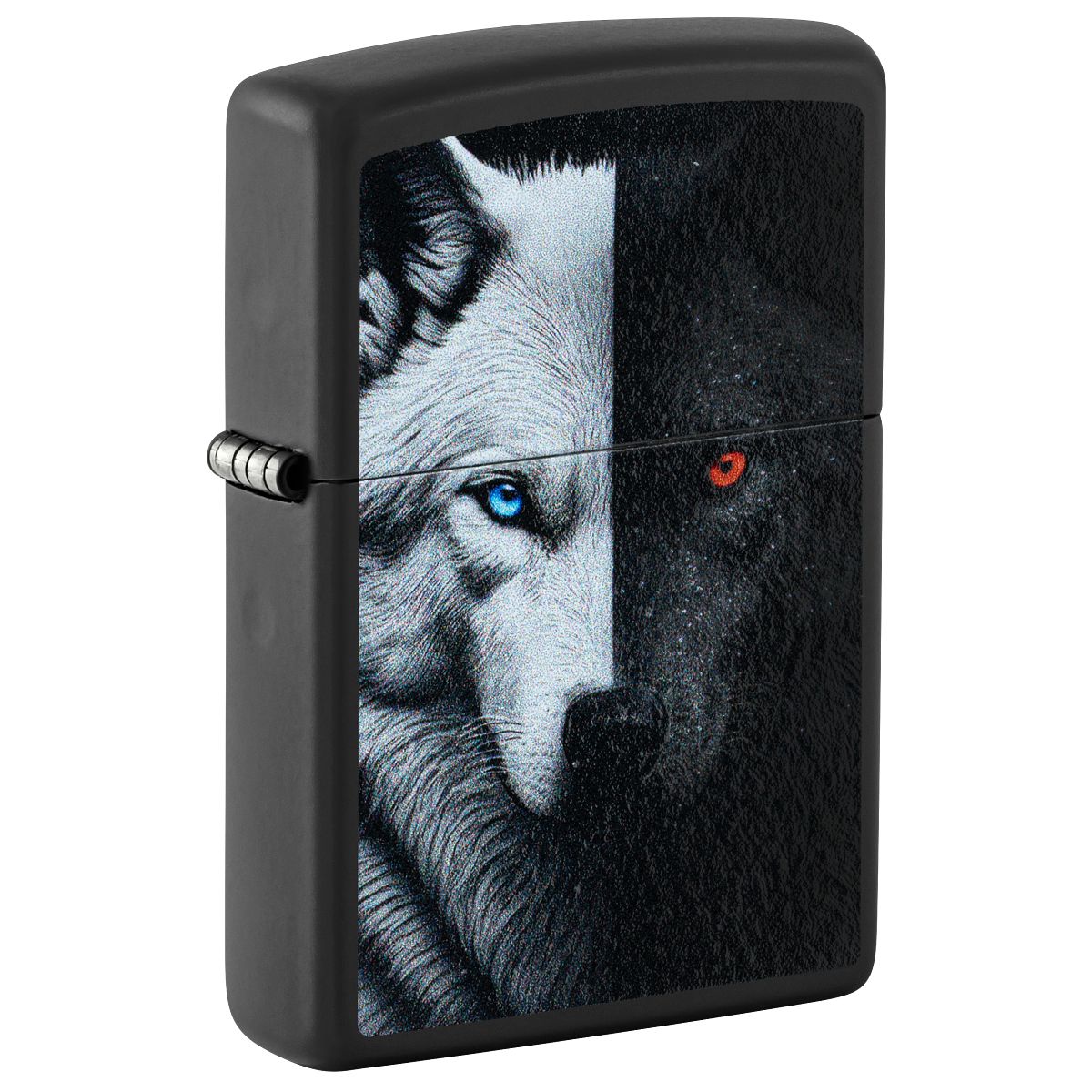 Zippo Lighter: Two Wolves Design - Black Matte 46694