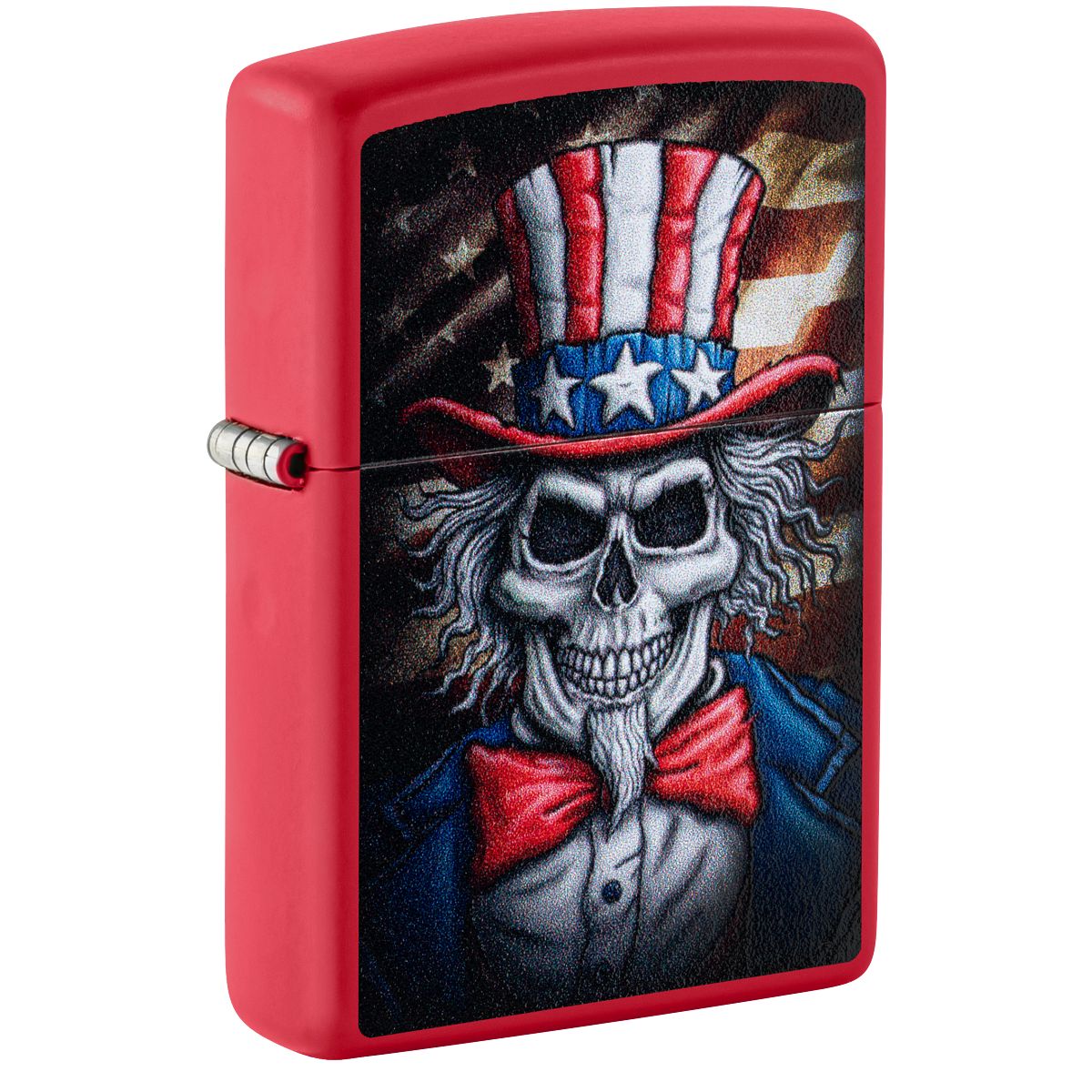 Zippo Lighter: Uncle Sam Skeleton Design - Red Matte 46696