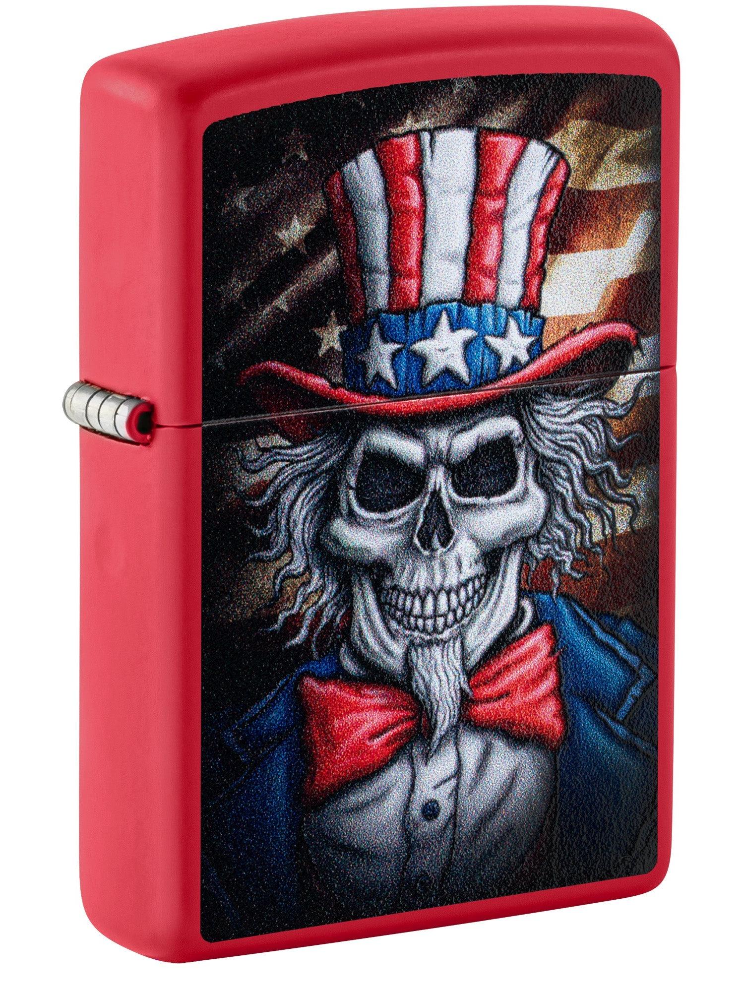 Zippo Lighter: Uncle Sam Skeleton Design - Red Matte 46696