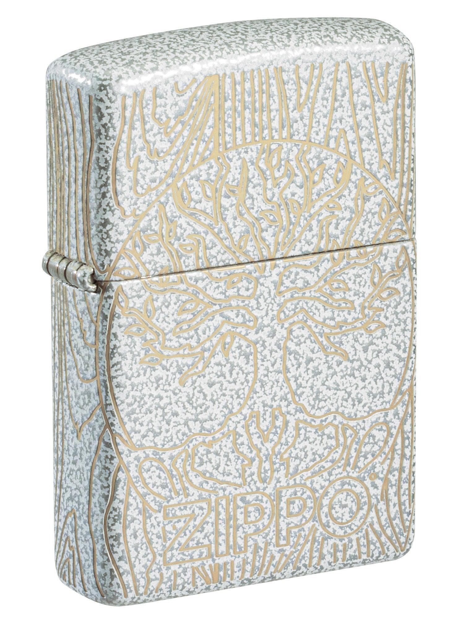 Zippo Lighter: Tree of Life Woodgrain, Laser 360 - Glacier 46697