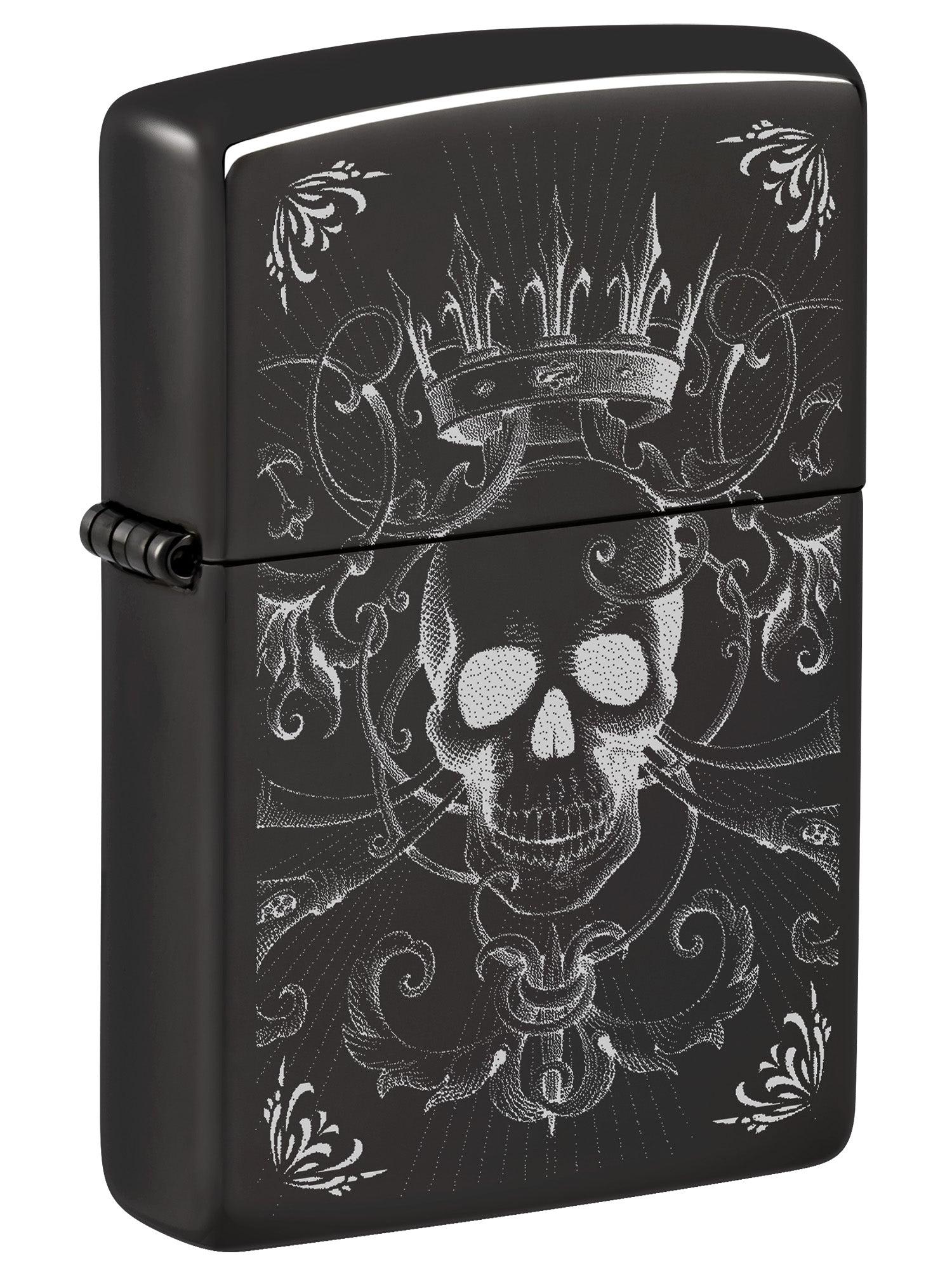 Zippo Lighter: Royal Skull Design, Photo Image - High Polish Black 46699