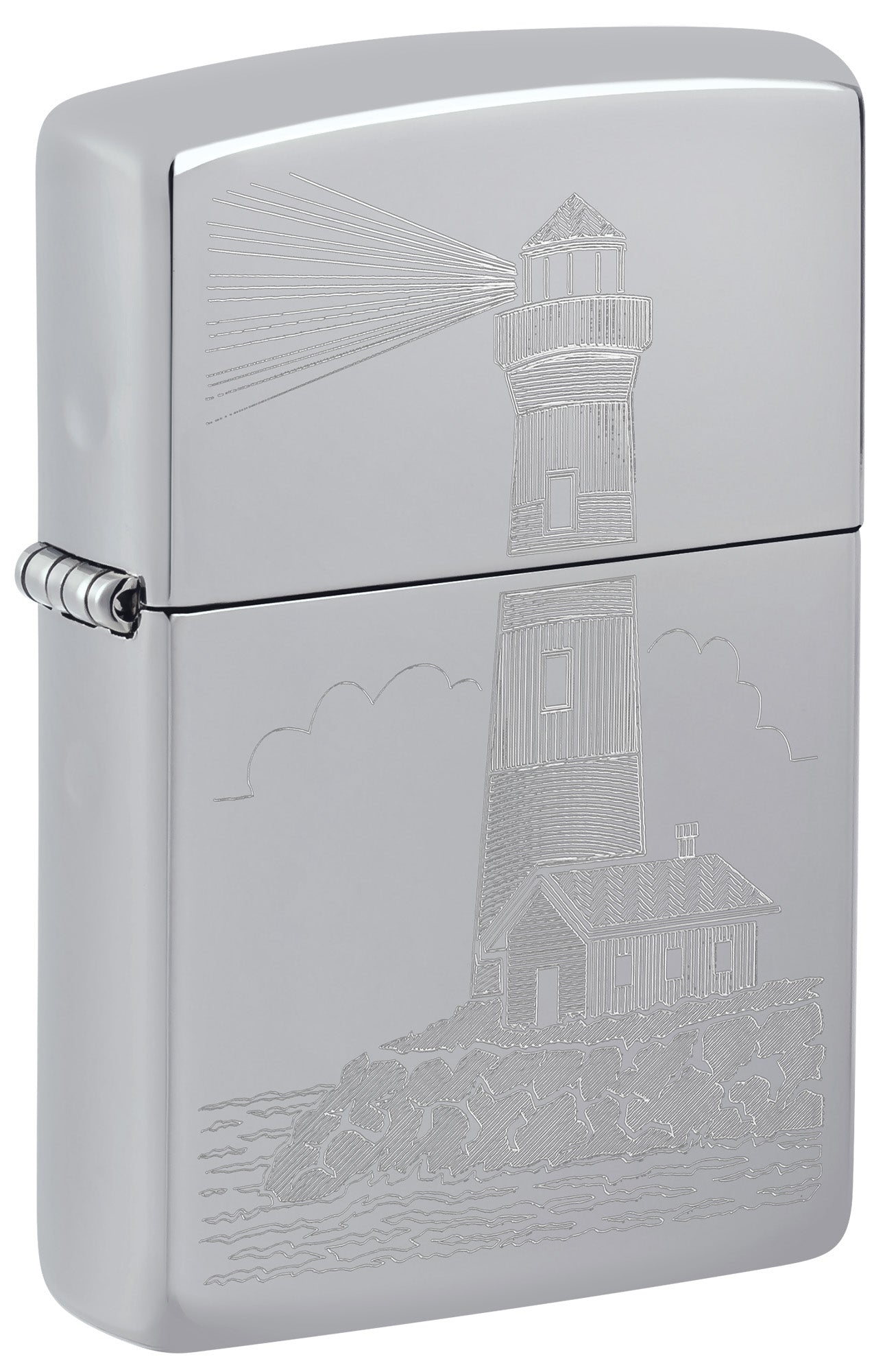 Zippo Lighter: Lighthouse Design, Engraved - High Polish Chrome 46725