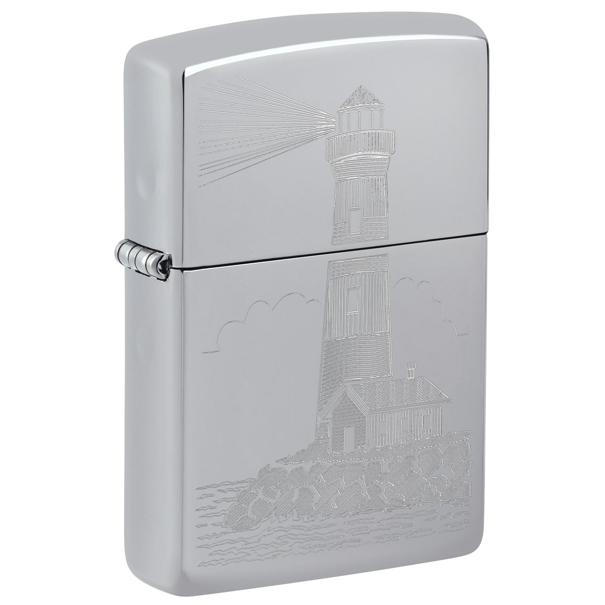 Zippo Lighter: Lighthouse Design, Engraved - High Polish Chrome 46725