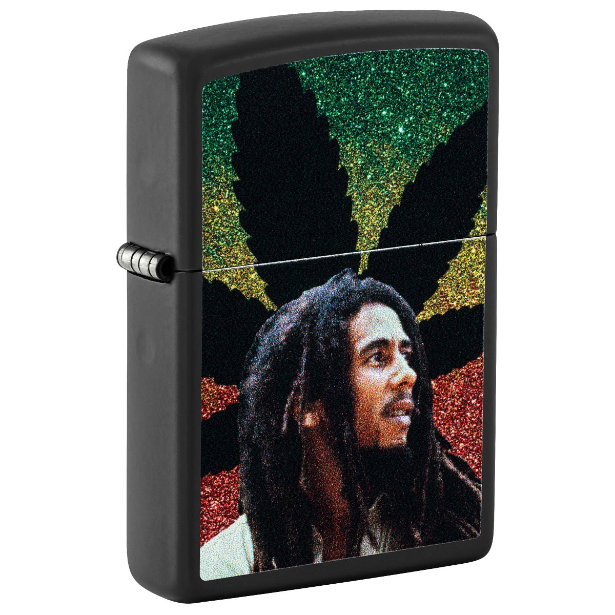 Zippo Lighter: Bob Marley with Weed Leaf - Black Matte 46741