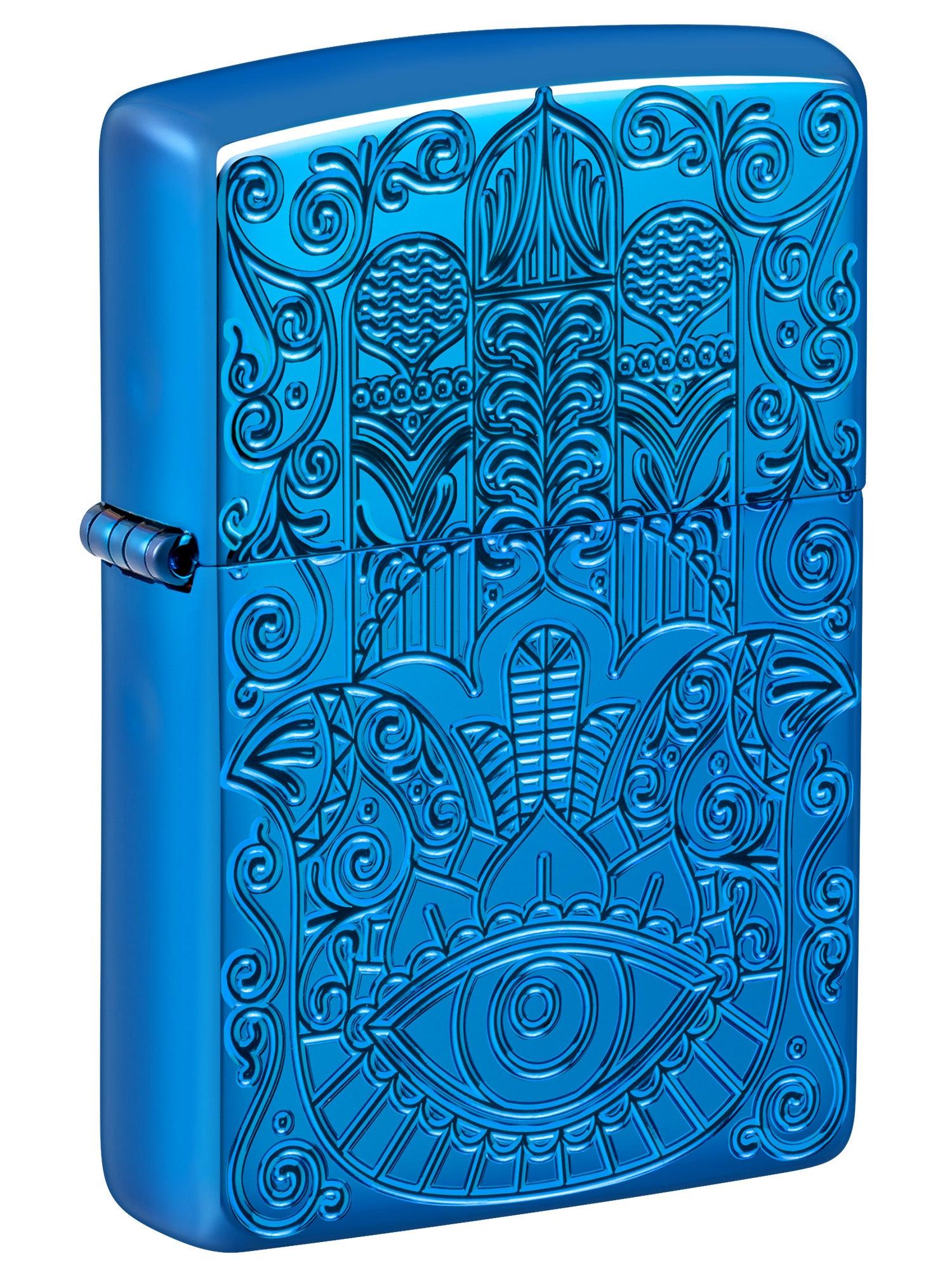 Zippo Lighter: Armor Hamsa Design, Deep Carved - High Polish Blue 46752