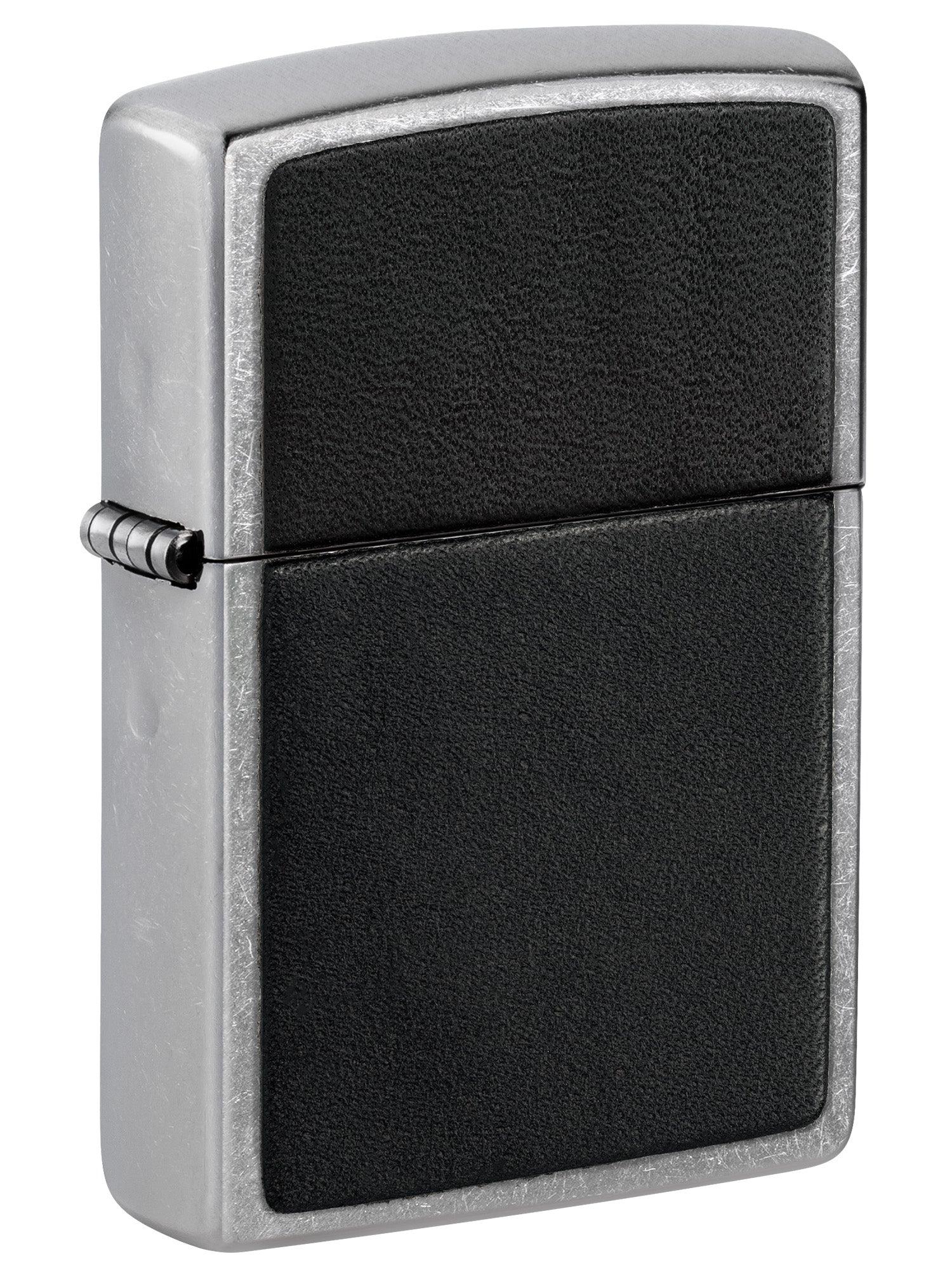 Zippo Lighter: Black Leather Emblem - Street Chrome 46778